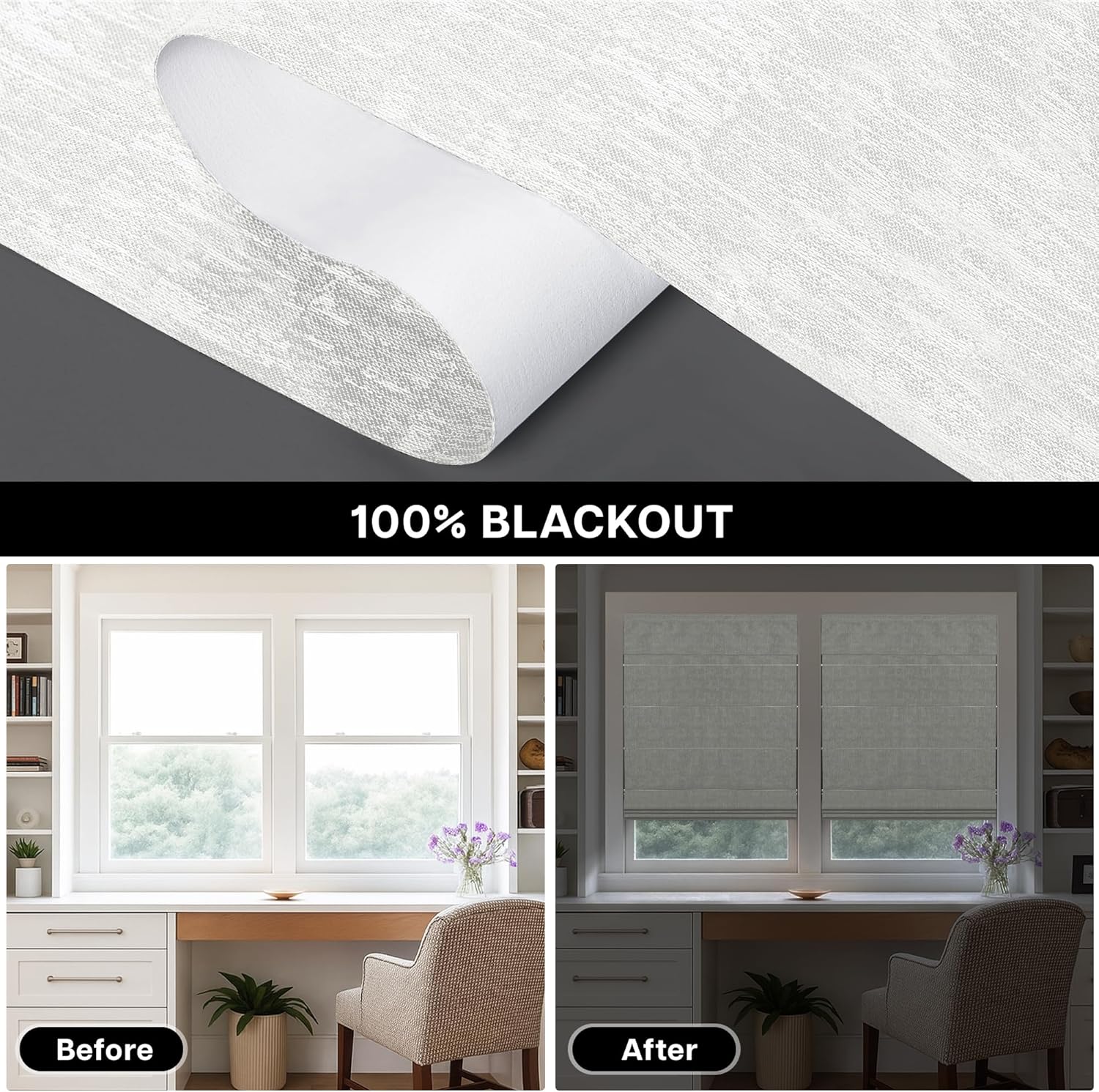 LazBlinds Cordless Roman Shades for Windows, Blackout Room Darkening Thermal Insulated Window Blinds, Lightweight Fabric Blinds for Indoor Windows, 20 W x 60 H, Off White