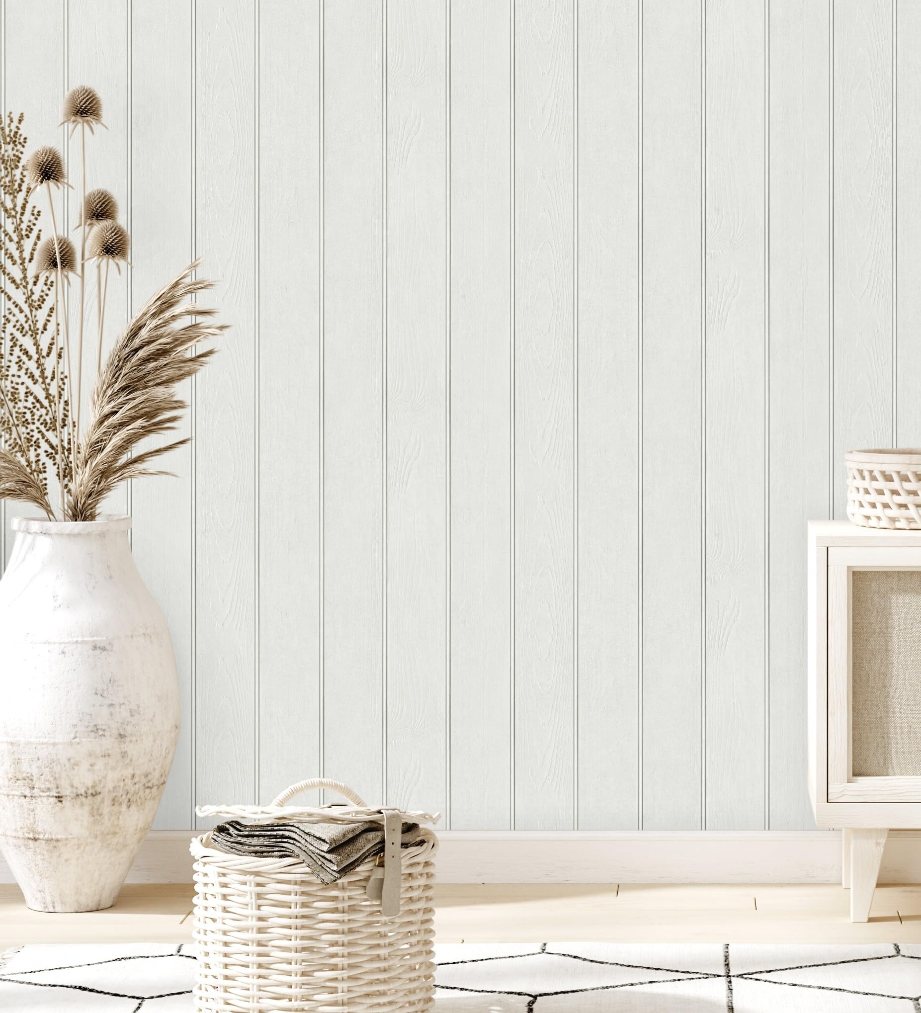 GAULAN 683585 - Papel pintado imitación madera color blanco con efecto listones para pared salón dormitorio pasillo comedor - Rollo de 10 m x 0,53 m