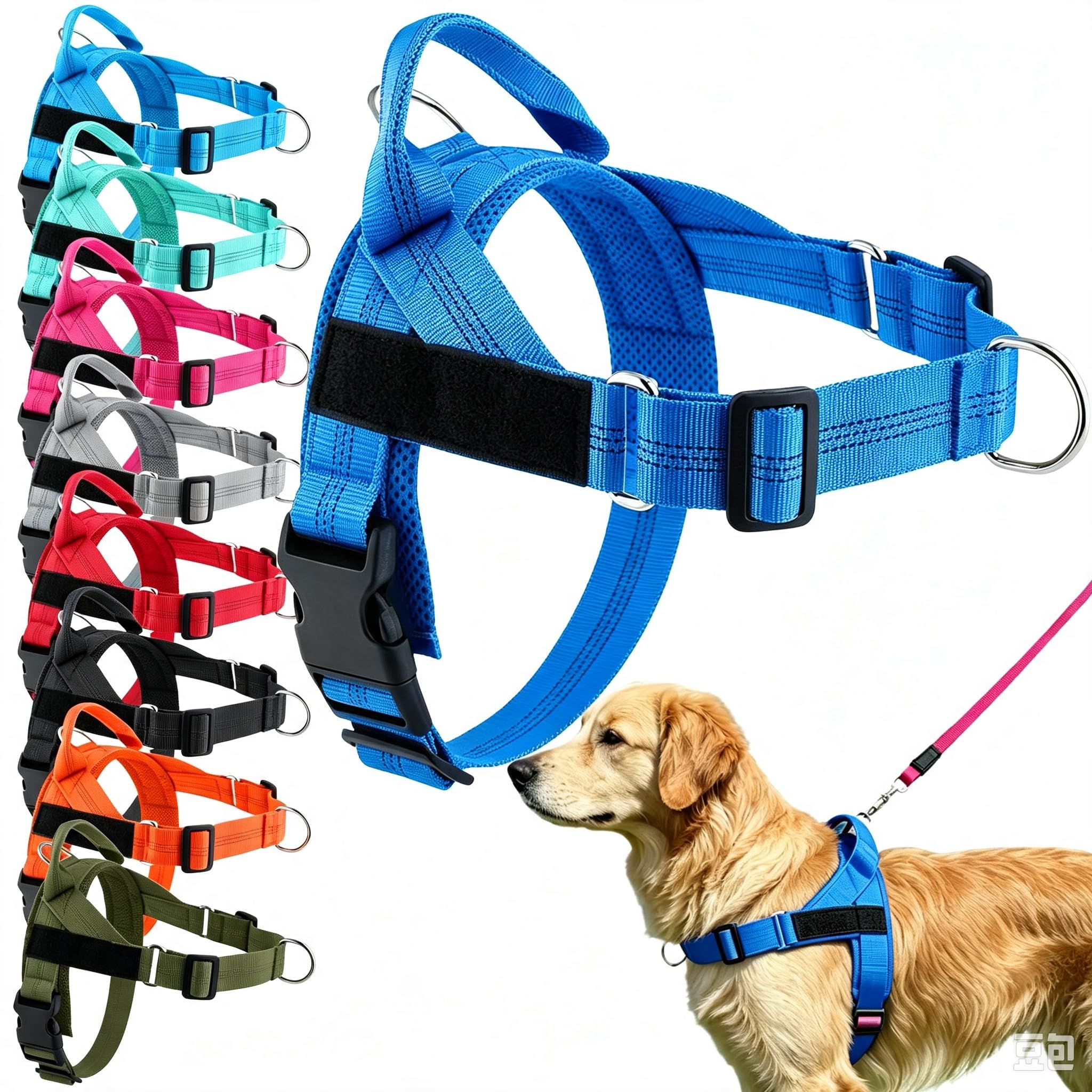No Pull Front Clip Dog Harness Adjustable Vest Whippet Hound Walking (Blue, XL)