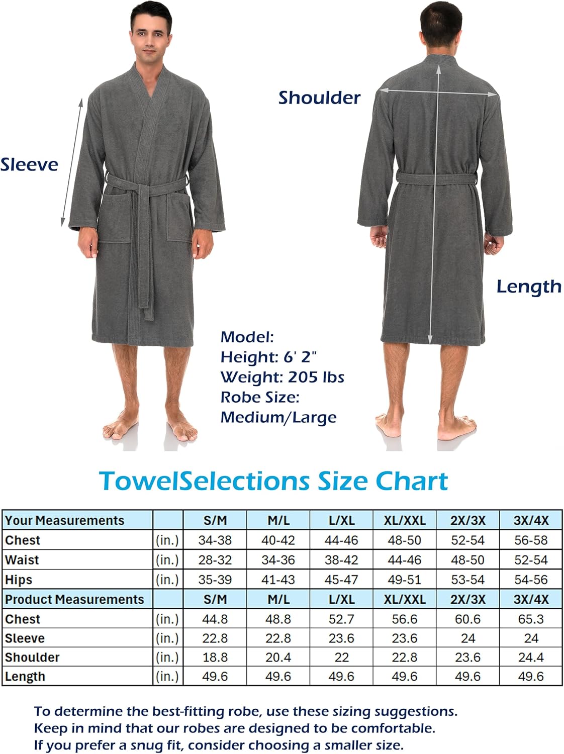 TowelSelections Mens Robe, Kimono Terry Cloth Bathrobe, Cotton Bath Robe for Men XS-3X Small-Medium Arona