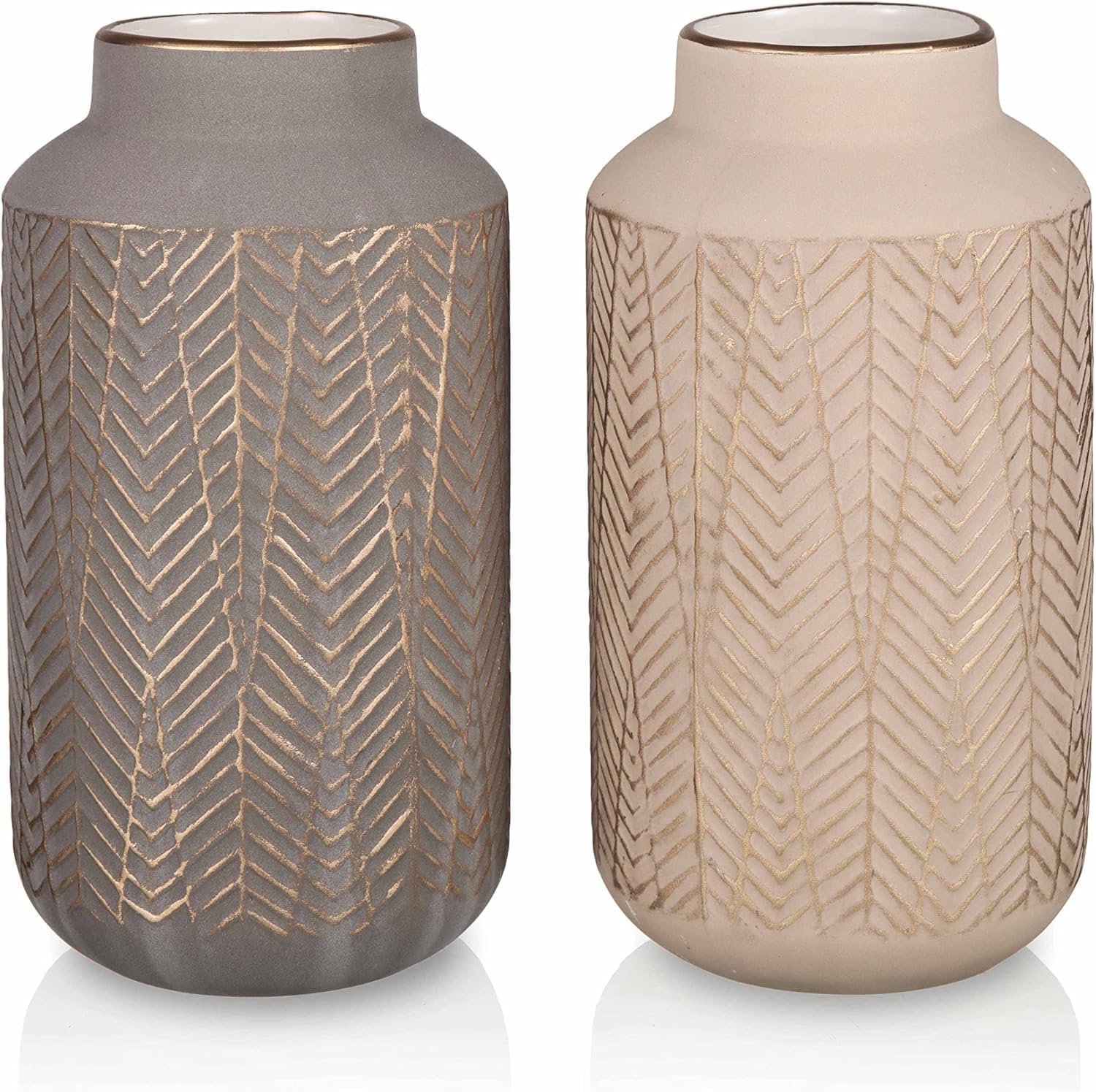 TERESA'S COLLECTIONS Vase for Flowers, Set of 2 Brown Beige Rustic Flower Vases for Gifts, Decorative Pottery Farmhouse Vase for House Decoration Living Room Bedroom, 20cm