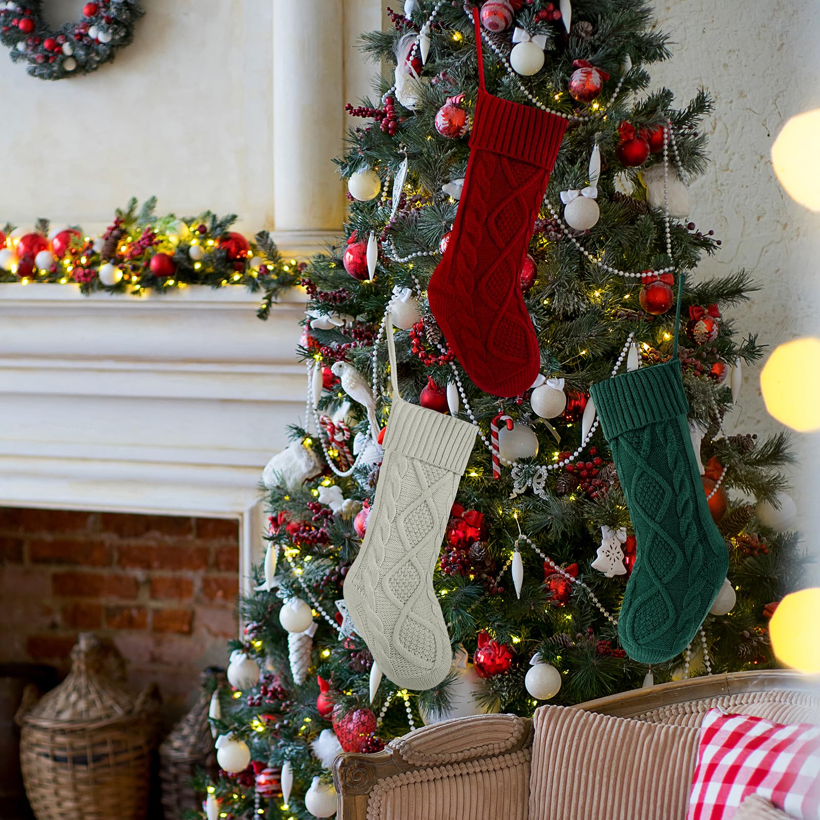 PATYDECRO Weihnachtsstrümpfe, 3 Stück, 45,7 cm, großer Zopfstrick, personalisierbar, Weihnachtsstrumpf, Dekoration für Familie, Weihnachtsfeier, Dekoration