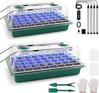 BlumWay Seed Starter Tray with Grow Light,2 Pack 80 Cells Seedling Tray Kit with Humidity Dome/Indoor Plant Starter Kit and Greenhouse Germination Kit,Adjustable Brightness Plant Germination Trays