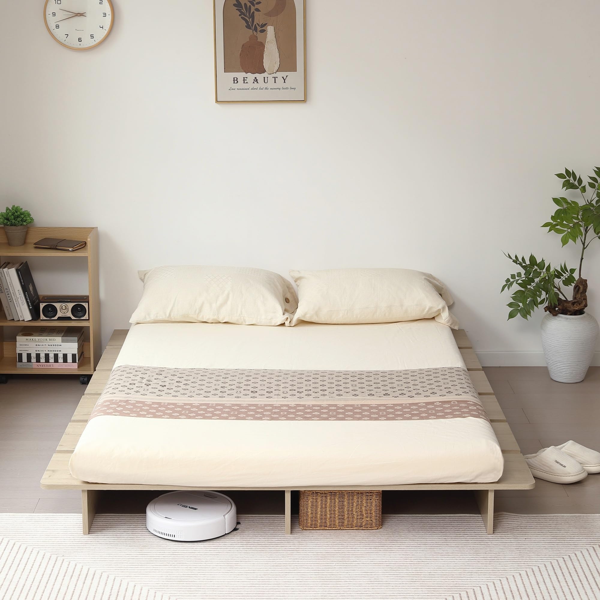 Amazon｜クイーン ベッドフレーム 幅160cm ステージベッド ロータイプ