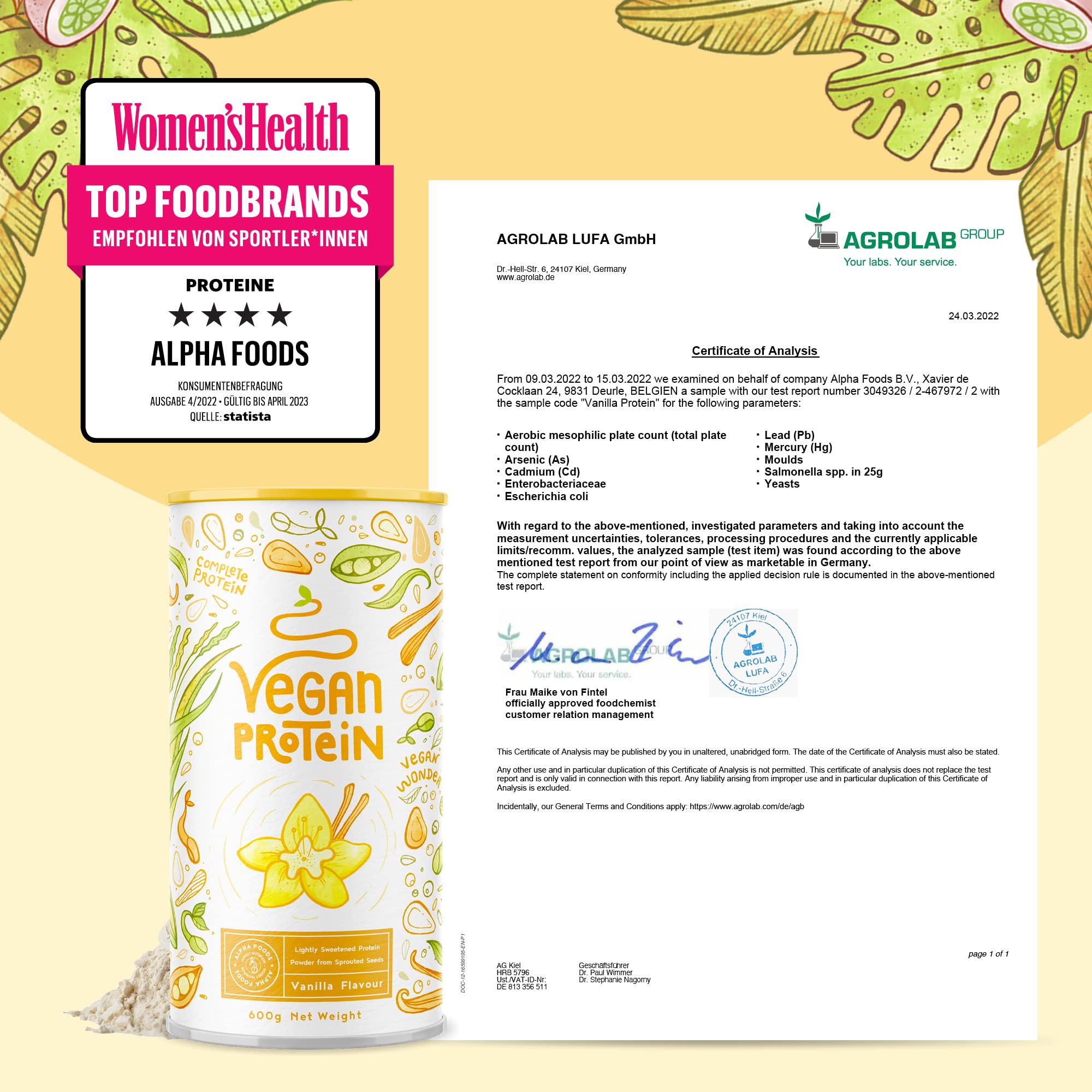 Proteine in Polvere Vegane | Gusto Vaniglia | 22g Proteine | Proteine Vegetali Isolate in Polvere di Pisello, Riso, Girasole e Soia | Massa Muscolare | 1200g Vegan Protein Powder | Alpha Foods