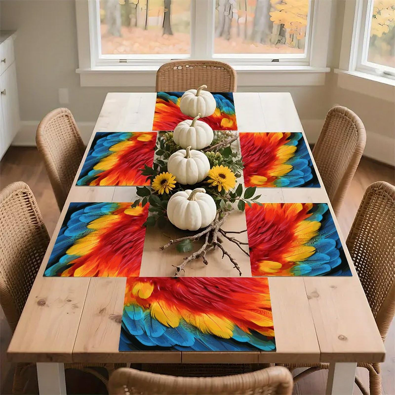 Fantastic Parrot Feather Placemats Easy Clean Washable Flax Table Mats Heat Resistant Non-Slip Dining Table Cloth Place Mats for Kitchen Dining Decor Party Outdoor 12 * 18 in