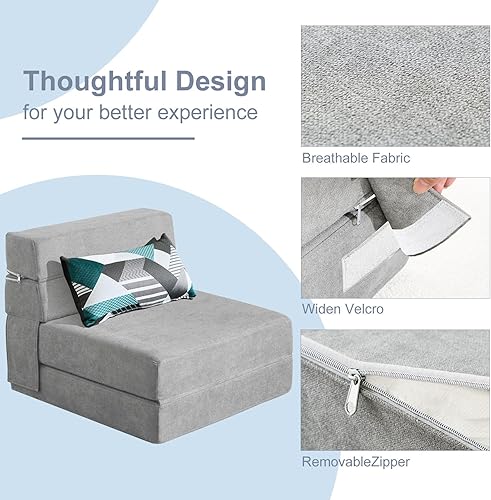 Miniatura 67 de ANONER - Sofá cama plegable, con almohada, tamaño individual, color gris claro Gris claro,Gris oscuro,Verde oscuro,Peluche gris oscuro