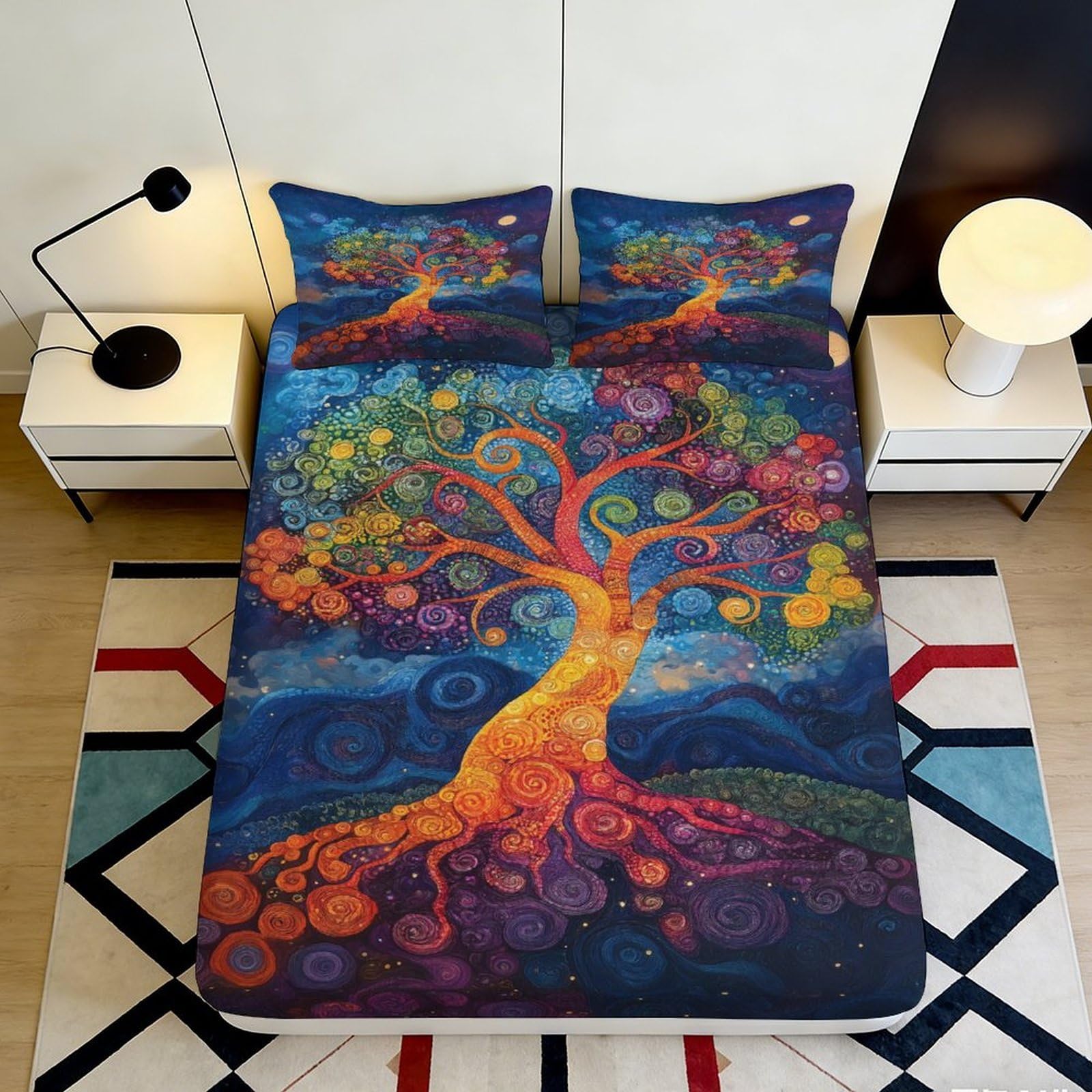 3D Printed Graffiti Eye Fitted Sheet Microfiber Deep Pocket Bedroom Bedding Non-Slip Eye Mattress Fitted Cover Full Wrap 160x200x25cm