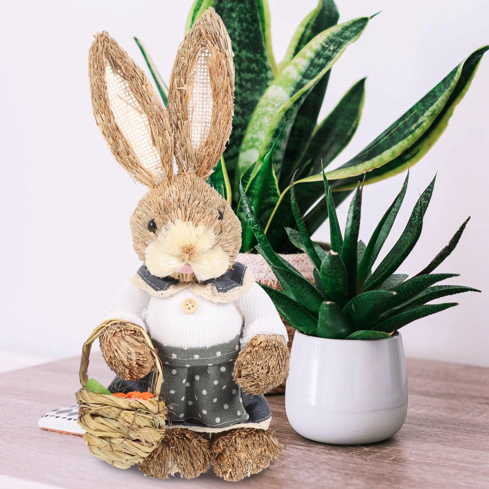 PACKOVE 2pezzi Coniglietti Pasquali Intrecciati Mano in Paglia Decorazioni Rustiche per Casa Giardino e Festa Statuette Leggere e Adatte Tavolo Libreria e Angoli