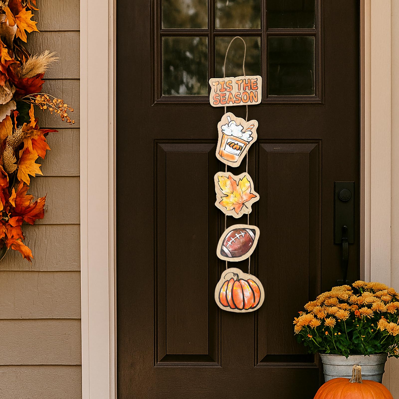 Hello Fall Football Welcome Sign - 12" Wooden Hanging Door Decor For Thanksgiving & Autumn Porch - View #11