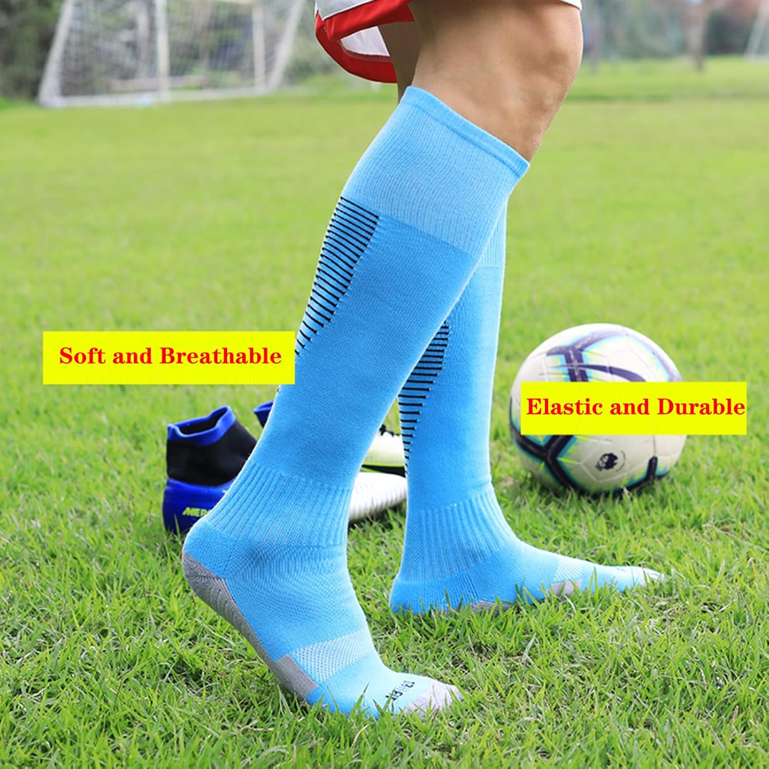 Tergy 10 Pairs Kids Soccer Socks Stretchy Knee High Tube Colorful Football Athletic Team Socks for Boys Girls - Image 5