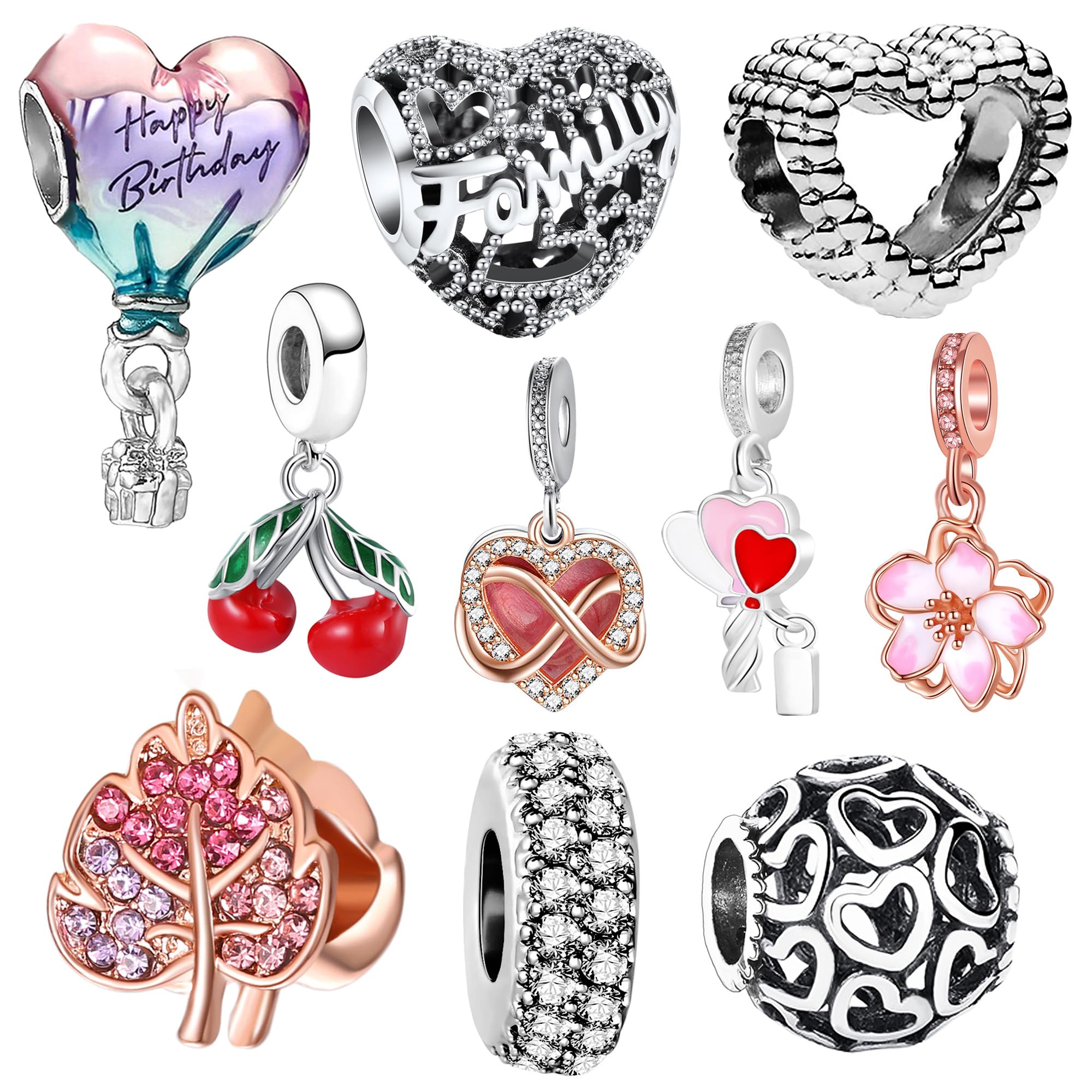 HCMY 10 Pack Silver Bead Charms for Pandora Bracelets and Necklaces Charm for Woman