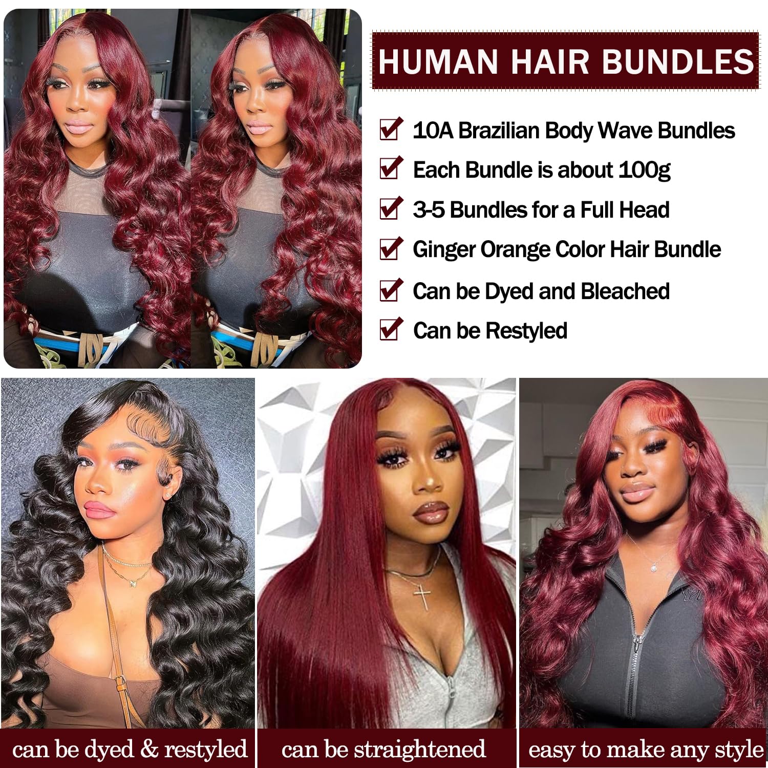 99j Burgundy Bundles with Closure Body Wave Bundles Human Hair with Closure 20 22 24+20 Inch, 4X4 Free Part Body Wave Closure with Bundle Deals Wine Red Color Quick Weave Human Hair Extensions