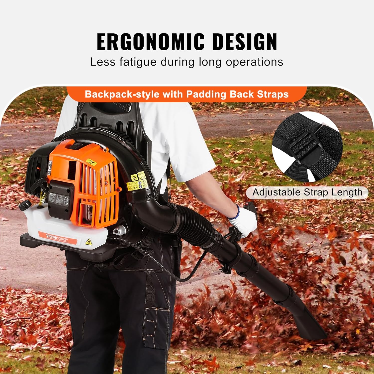 VEVOR Backpack Leaf Blower, 52CC 2-Cycle Leaf Blower with 1.37L Fuel Tank, 480CFM Air Volume 175MPH Speed, Ideal for Lawn Care, Leaf Cleaning, and Snow Removal