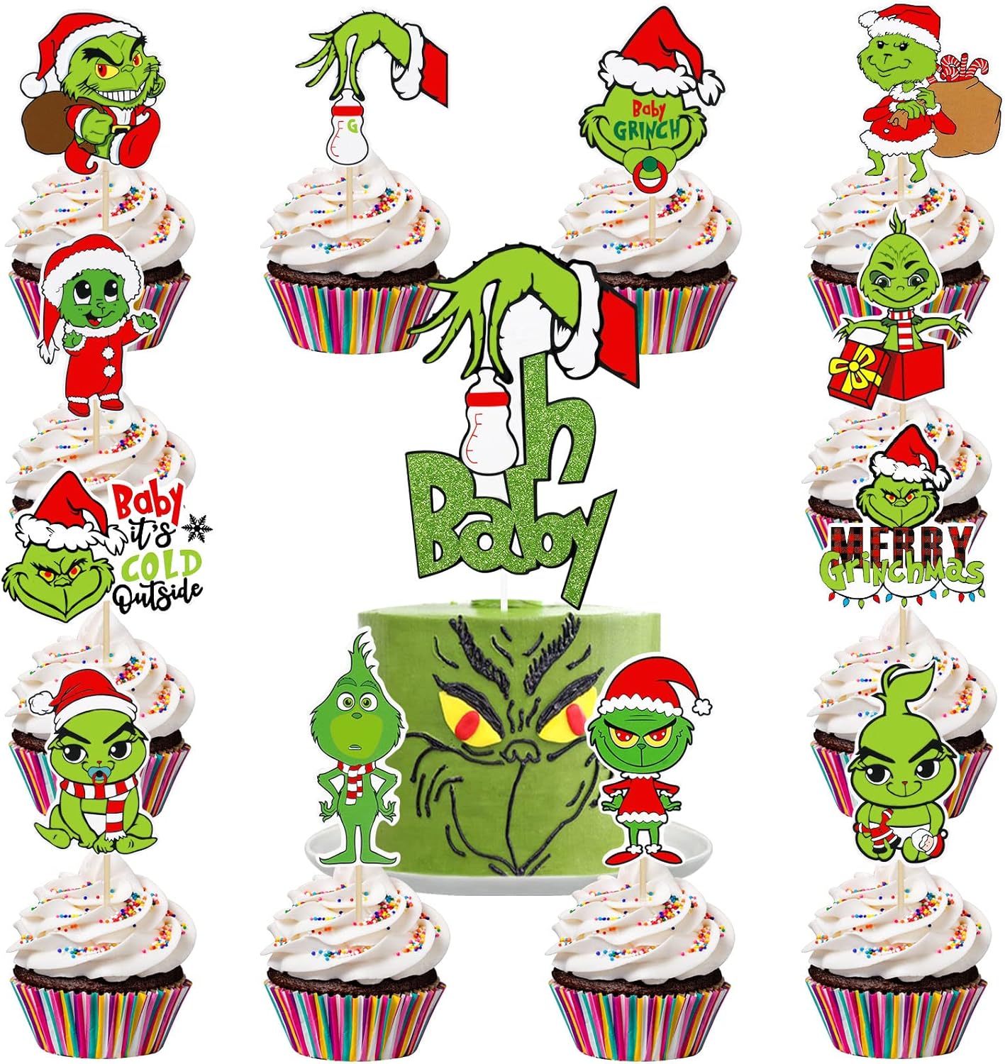 36 Pack Grinch Cupcake Toppers Merry Christmas Cupcake Picks Grinch Christmas Gifts Birthday Baby Shower Christmas Party Cake Decorations Supplies 5