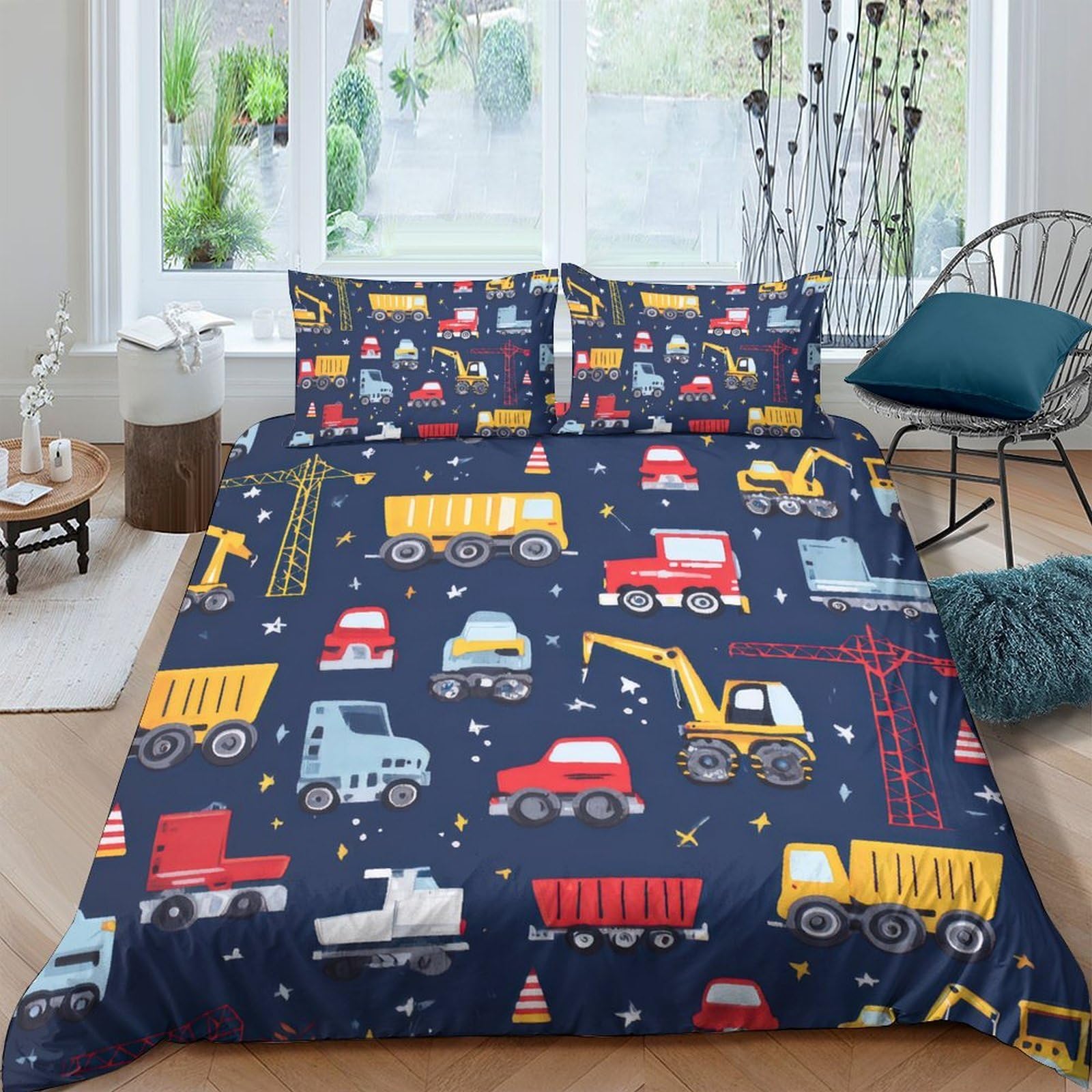 Ctjqhvkz Style-6 3D Printed Construction Vehicles Fitted Sheet Microfiber Soft Truck Bed Cover For Bedroom Dorm Mattress Decor Single（135X200cm）