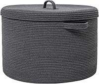 Vista 15 de Cesta de almacenamiento extra grande de 16 x 16 x 18 pulgadas con tapa, cestas de almacenamiento de cuerda de algodón, canasta de lavandería, Gris