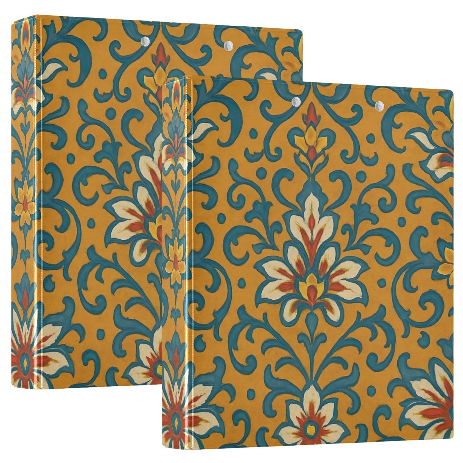 Carpeta floral vintage de 3 anillos de 1.5 pulgadas, carpeta de anillos en D, paquete de 2 | Con portapapeles y bolsillos, para escuela, universidad, oficina