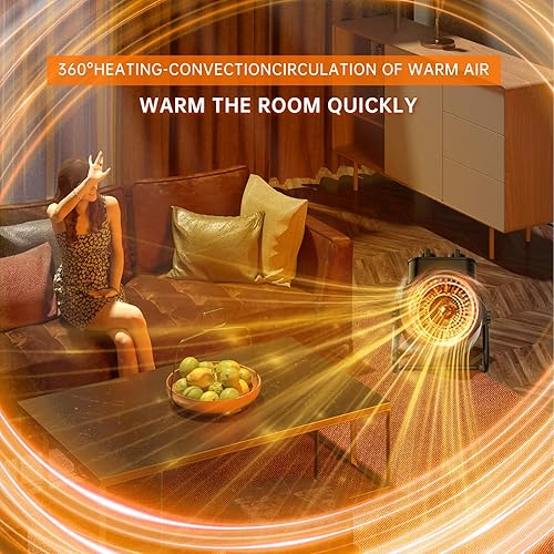 Miniatura 4 de VCJ Calentadores de exterior para patio, calentador de invernadero portátil PTC de 1500 W con protección contra sobrecalentamiento, 3 modos de