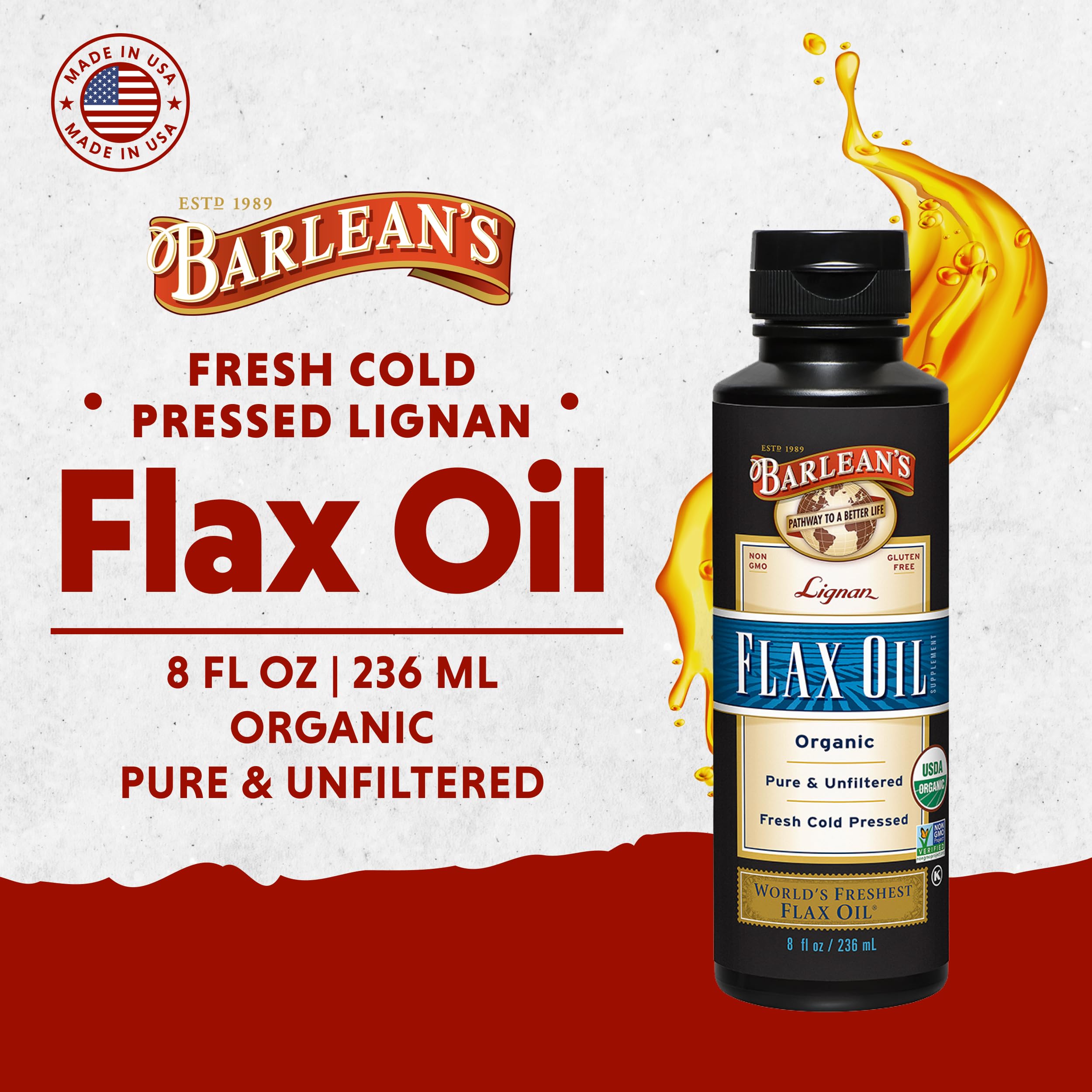 Barlean's Organic Lignan Flaxseed Oil, ALA Omega-3, Cold-Pressed, 8oz — Amazon image 2