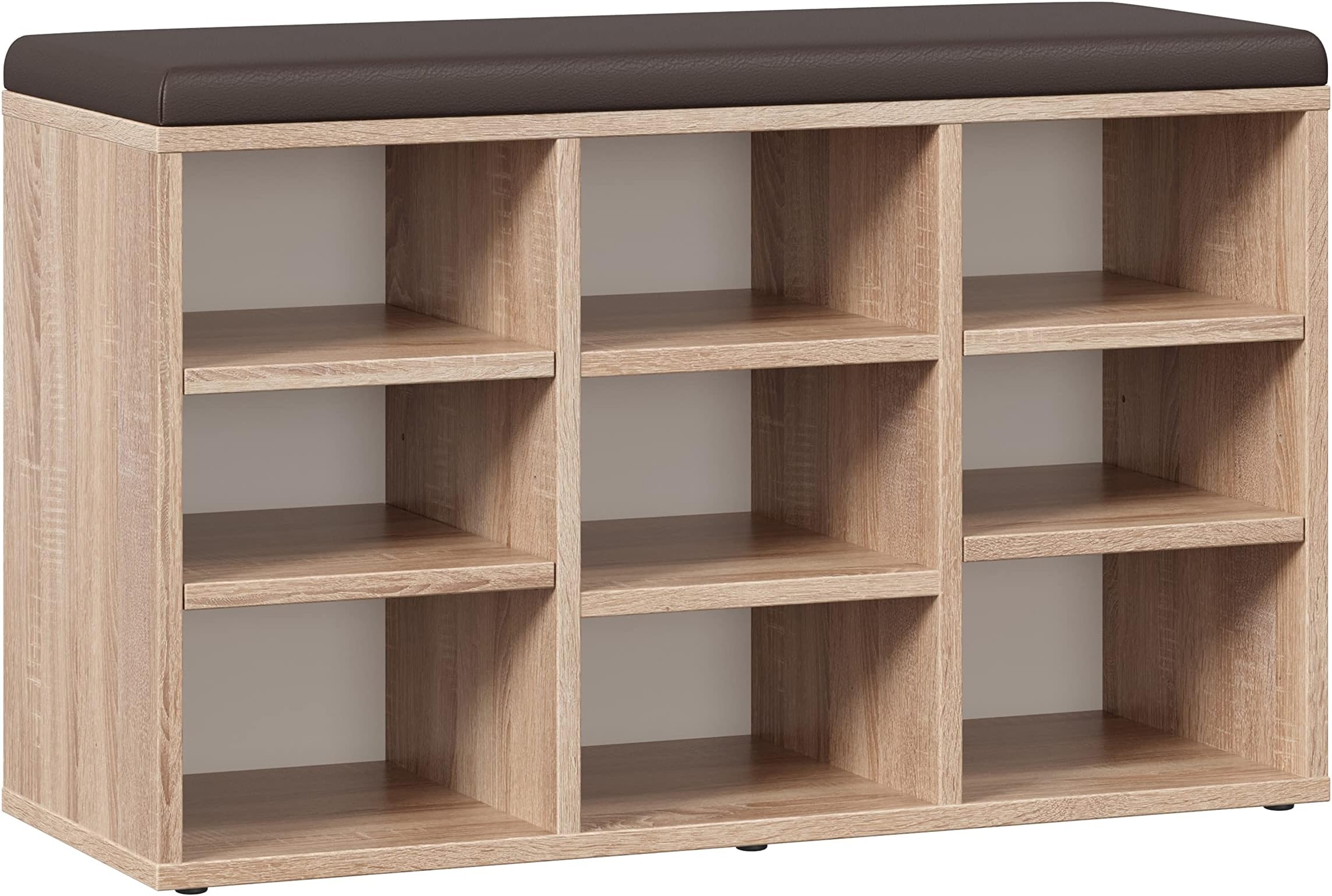 RICOO WM035-ES-B Shoe Rack 79x49x30 cm Bench for Wardrobe Cabinet Storage Box Stand Shelf Sonoma Oak Wood Effect Brown Seat Cushion