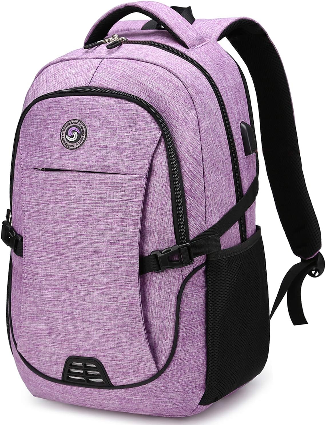 SOLDIERKNIFE Durable Waterproof Anti Theft Laptop Backpack Travel Backpacks Bookbag with usb Charging Port for Women & Men School College Students Backpack Fits 15.6 Inch Laptop Purple