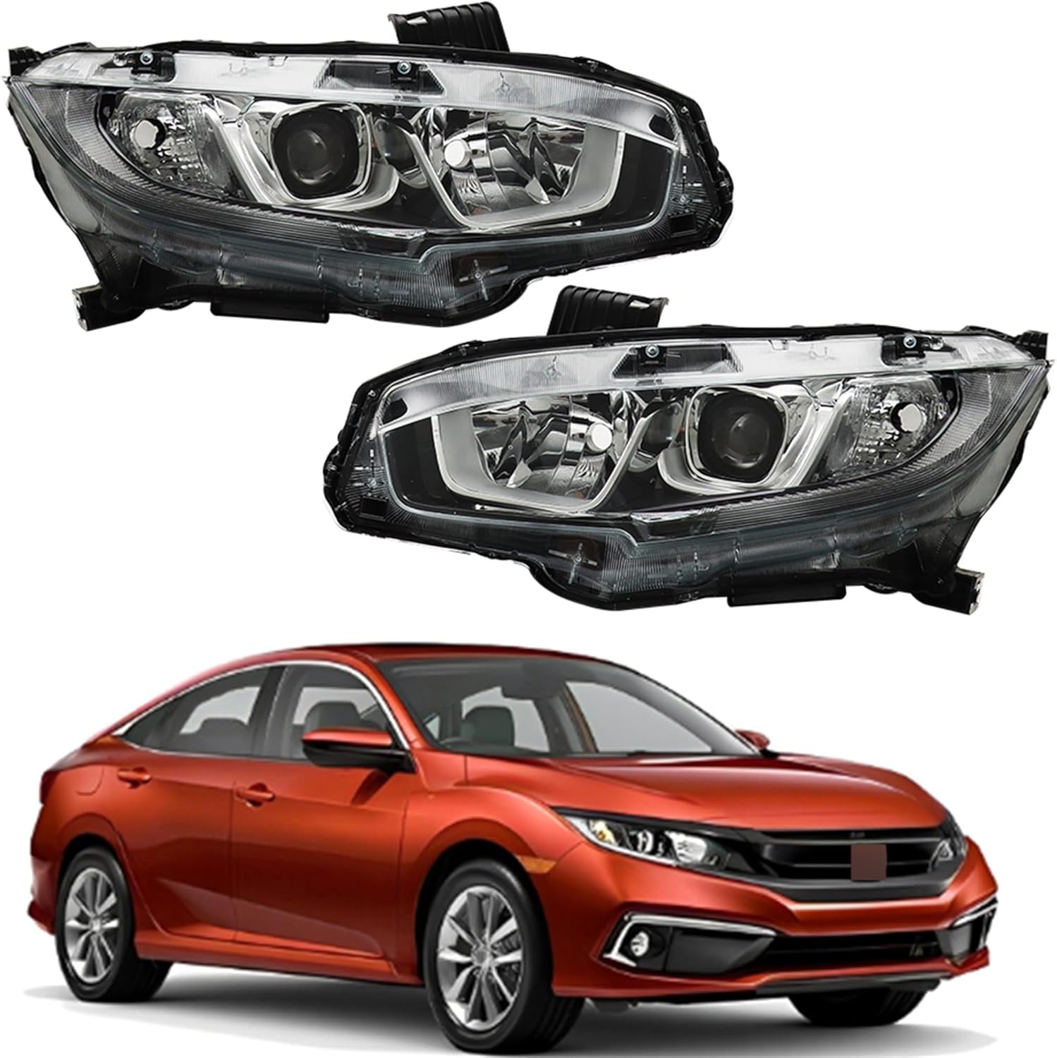 Driver Side and Passenger Side Headlights Assembly Halogen with DRL Replacement for Honda Civic 2016-2020 Housing Black Lamp LH RH 2PCS HO2503173 HO2502173