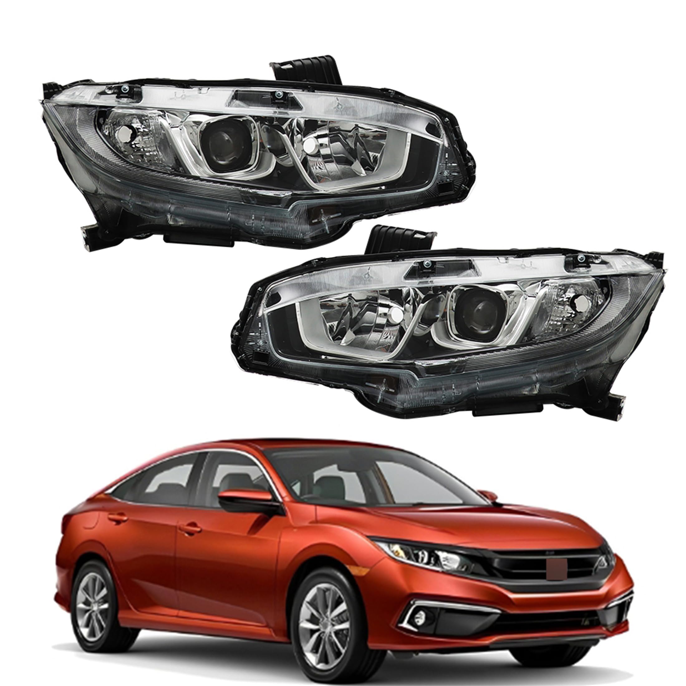 Photo 1 of Thomletha Driver Side and Passenger Side Headlights Assembly Halogen with DRL Replacement for Honda Civic 2016-2020 Housing Black Lamp LH RH 2PCS HO2503173 HO2502173