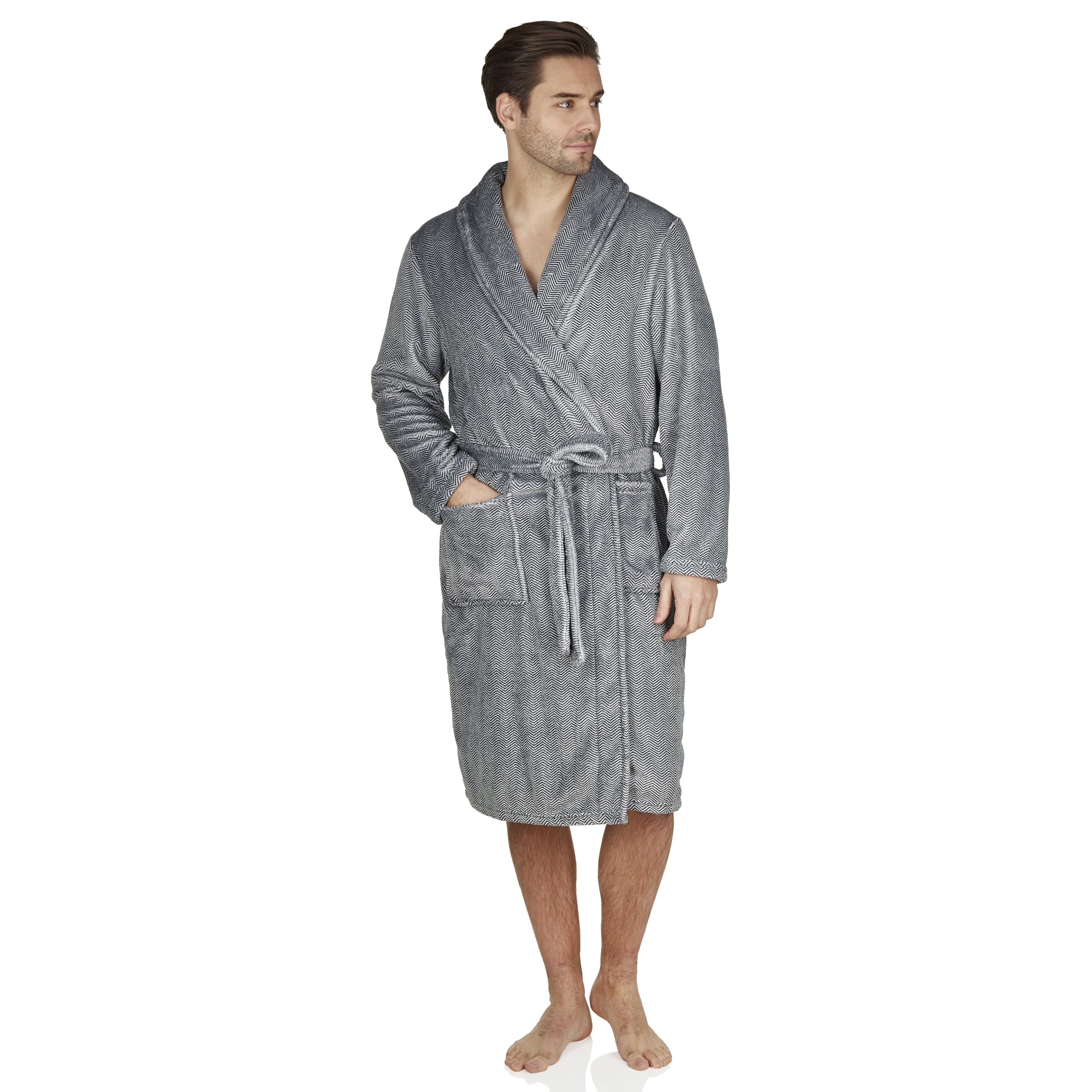 Haigman Men's Black Supersoft Herringbone Robe (S/M, To Fit Chest 96-107Cm/38-42In, To Fit Waist 84-92Cm/33-36In, )