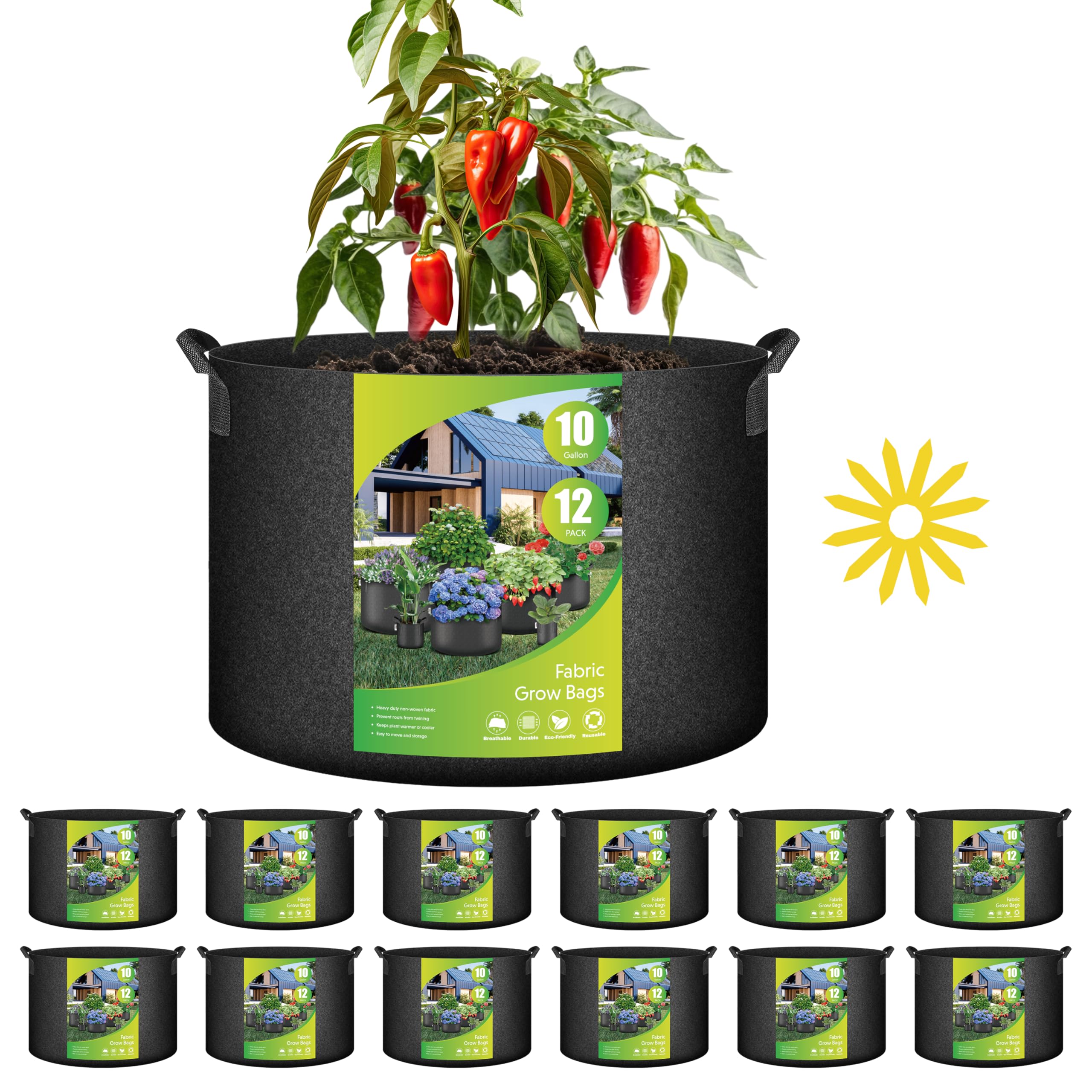 HealSmart 12-Pack 10 Gallon Grow Bags