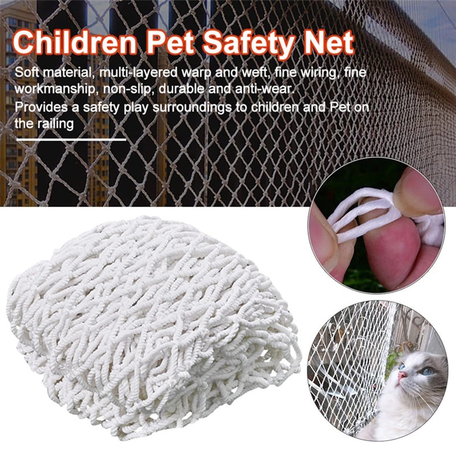 Kindersicherheitsnetz für Innen- und Außentreppen Balkon Katzennetz mit Bindeseilen 6mmx6cm Nylon Schutznetz Cargo Net für Fallschutz