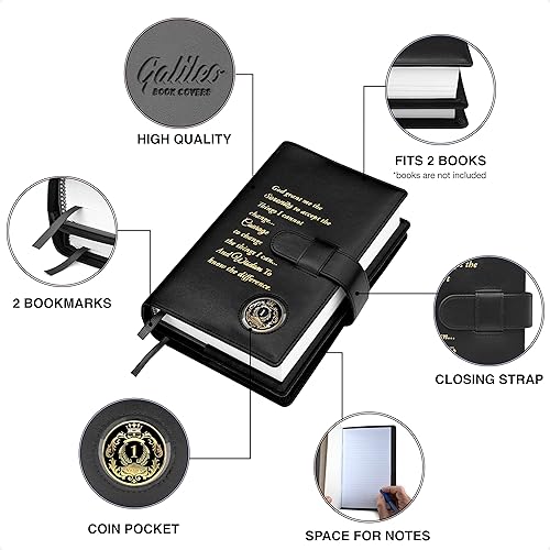 Miniatura 3 de Galileo - Funda de cuero genuino doble AA para libro grande y 12 pasos y 12 tradiciones, soporte para medallones, regalo perfecto, Alcohólicos