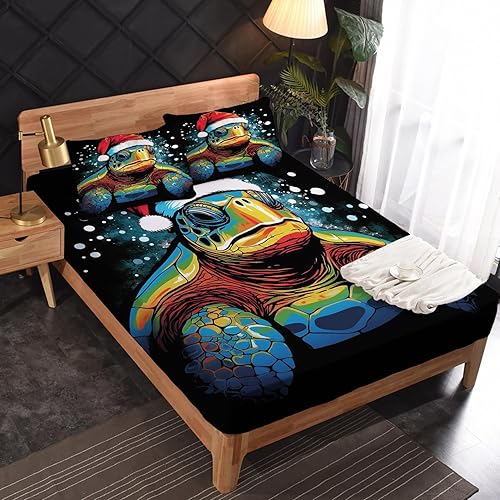 Miniatura 2 de Juego de sábanas de tortuga marina tamaño King, sábanas de microfibra suave y bolsillo profundo, sábanas y fundas de almohada, 1 sábana bajera, 1