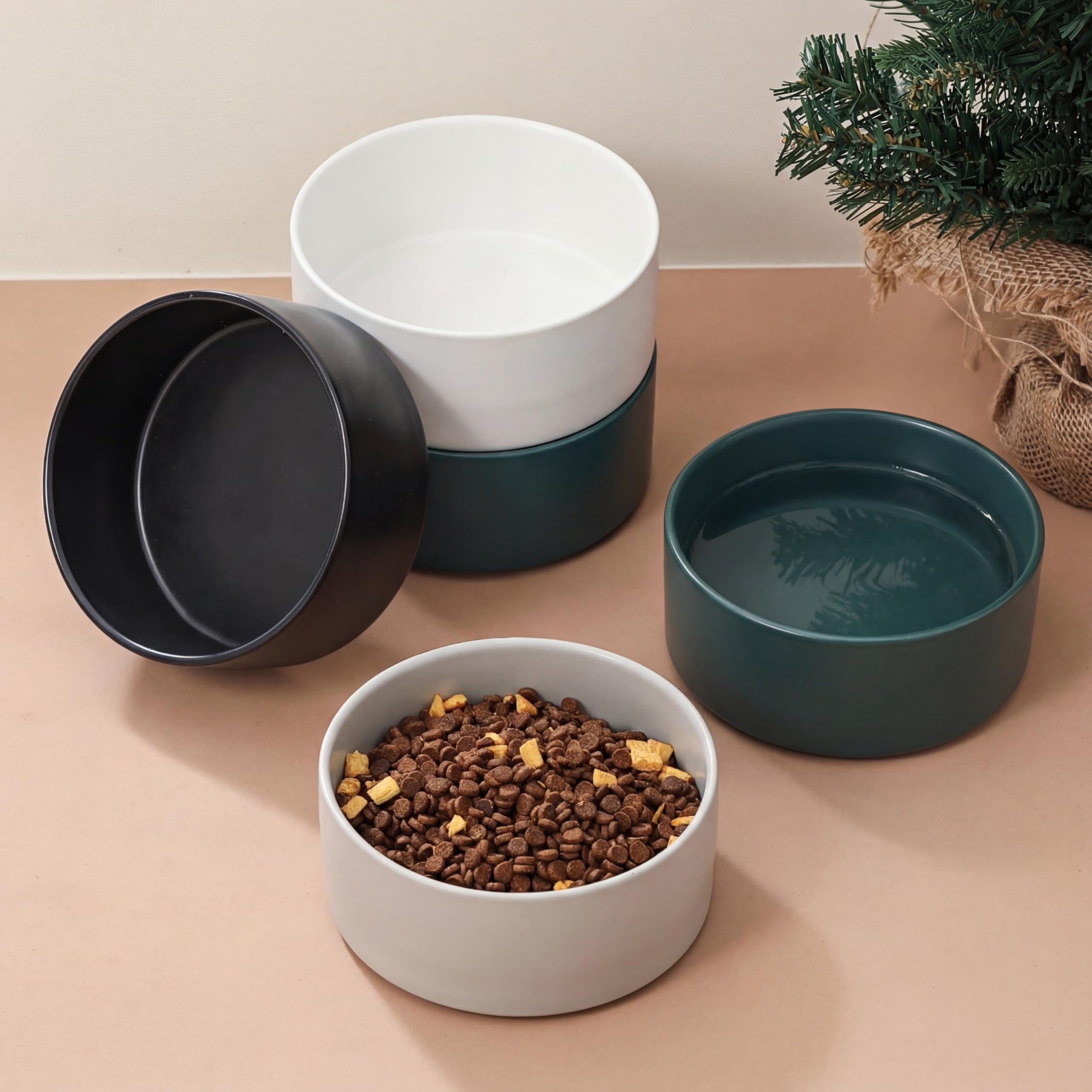Ceramica Ciotola per Cani Antiscivolo - Scodella Cane per Taglie Piccole e Medie - Ciotola Acqua Gatto per Gatti Grandi- Scodella per Acqua e Cibo - Set da 2 ciotole - 15 cm - 320g / 720 ml - Verde