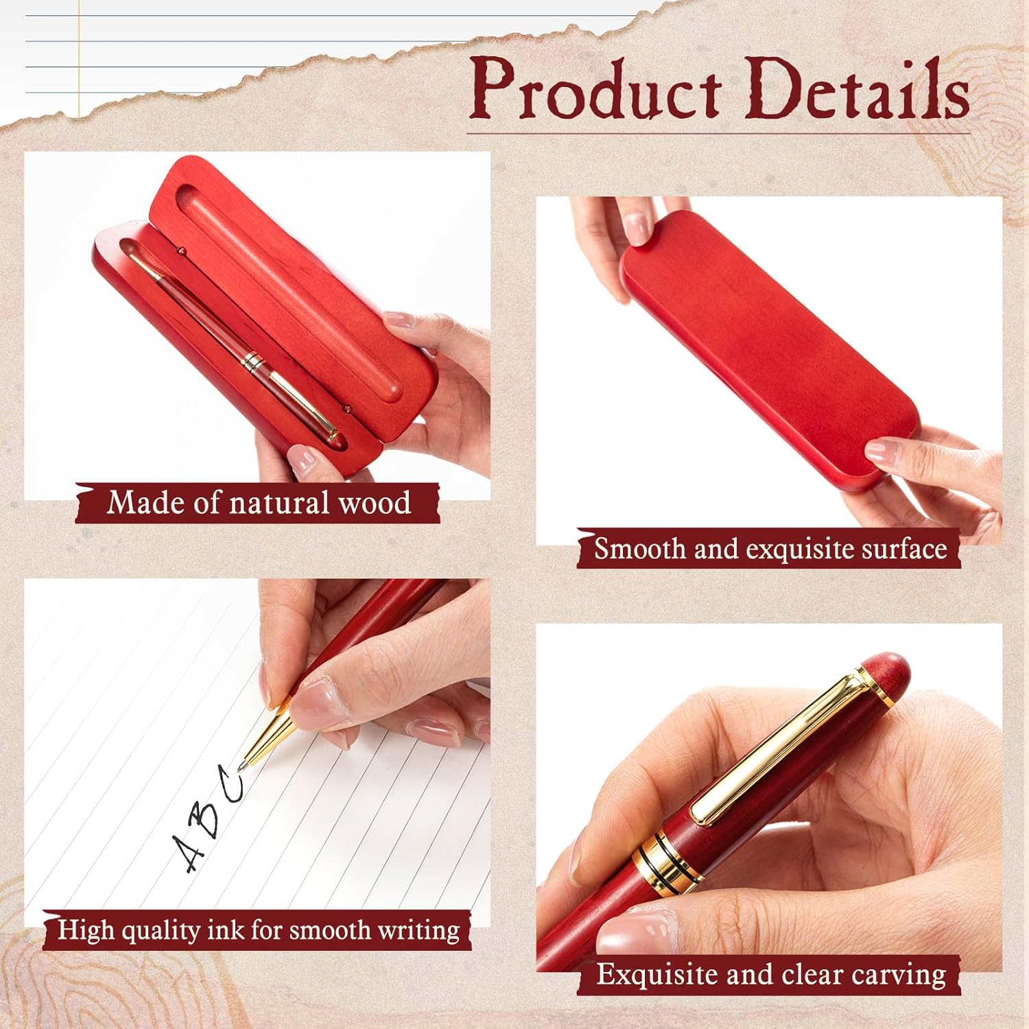 Zhehao 6 Sets of Fancy Wooden Pens Set with Gift Case Ballpoint Pen Set for Groomsmen Wedding Signature Office Lawyers Doctors Teachers Graduates Students Gifts(Rosewood)