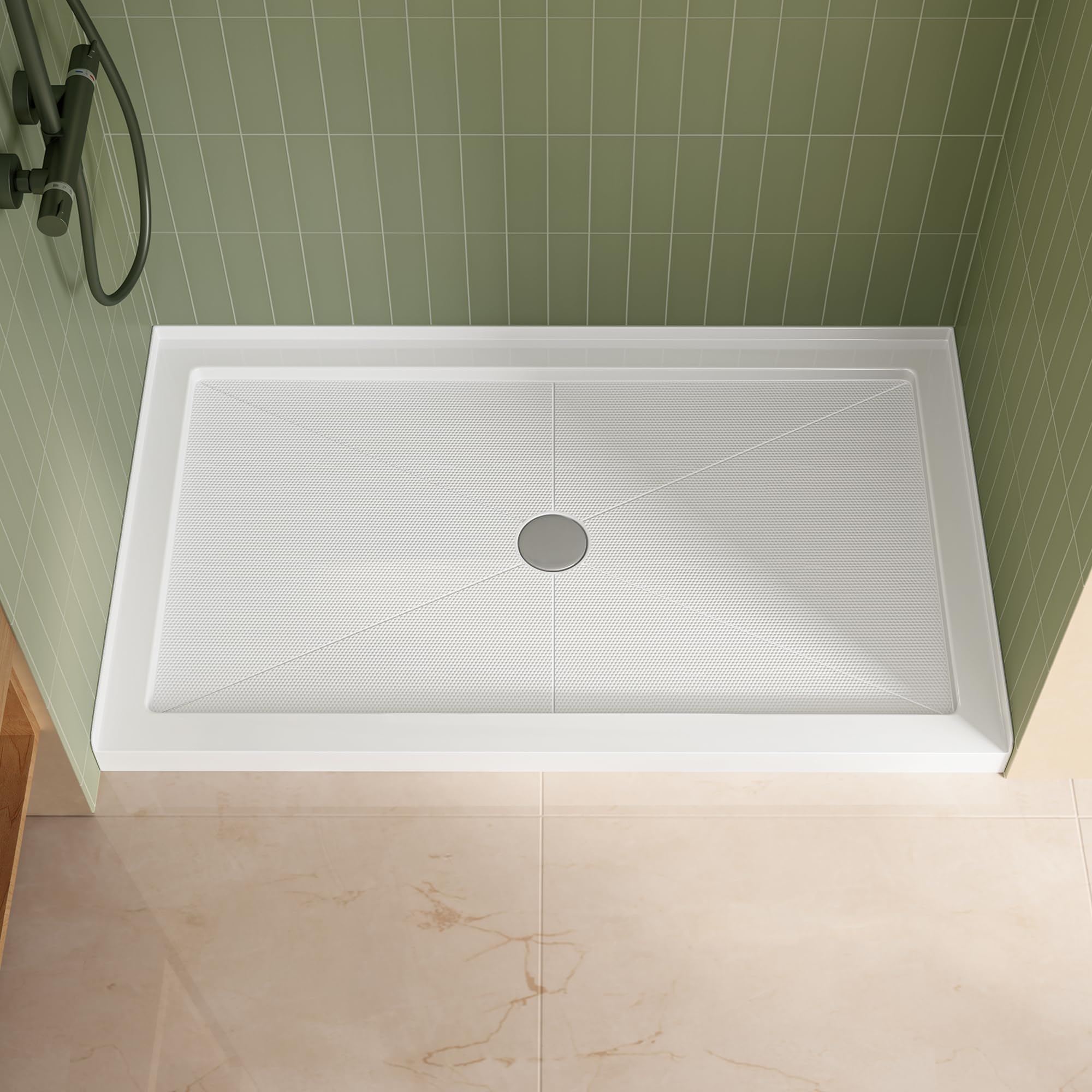 DeerValley 54"L x 32"W Center Drain Shower Base in White