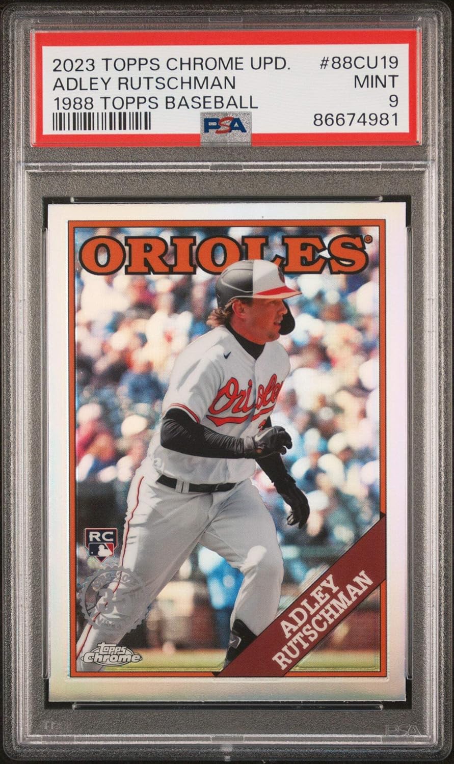 Graded 2023 Topps Chrome Update Adley Rutschman #88CU19 1988 Topps Baseball Rookie RC Baseball Card PSA 9 Mint