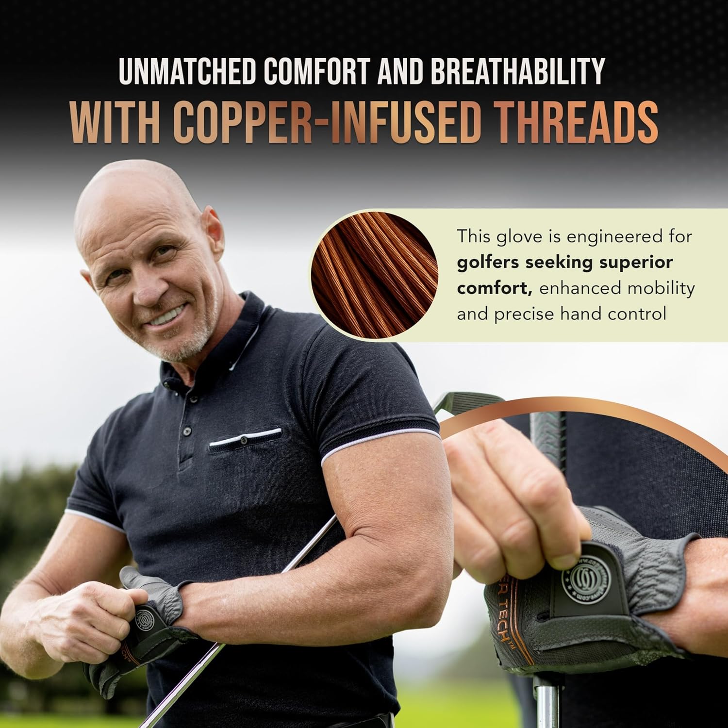 Copper Tech Men’s Golf Gloves (2 Packs) - Joint Support for Golfers with Copper Compression-Comfort & Joint- Friendly - Golf Gloves Men