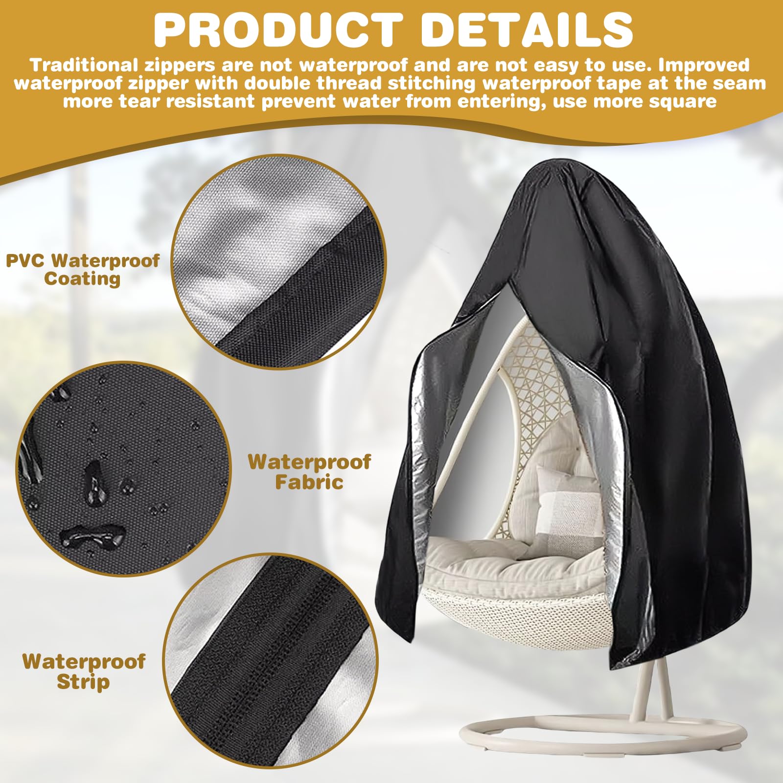 Copertura Impermeabile Per Poltrona Sospesa | 190x115 Cm | Anti-UV E Antistrappo | Con Chiusura Lampo E Coulisse - Foto 11