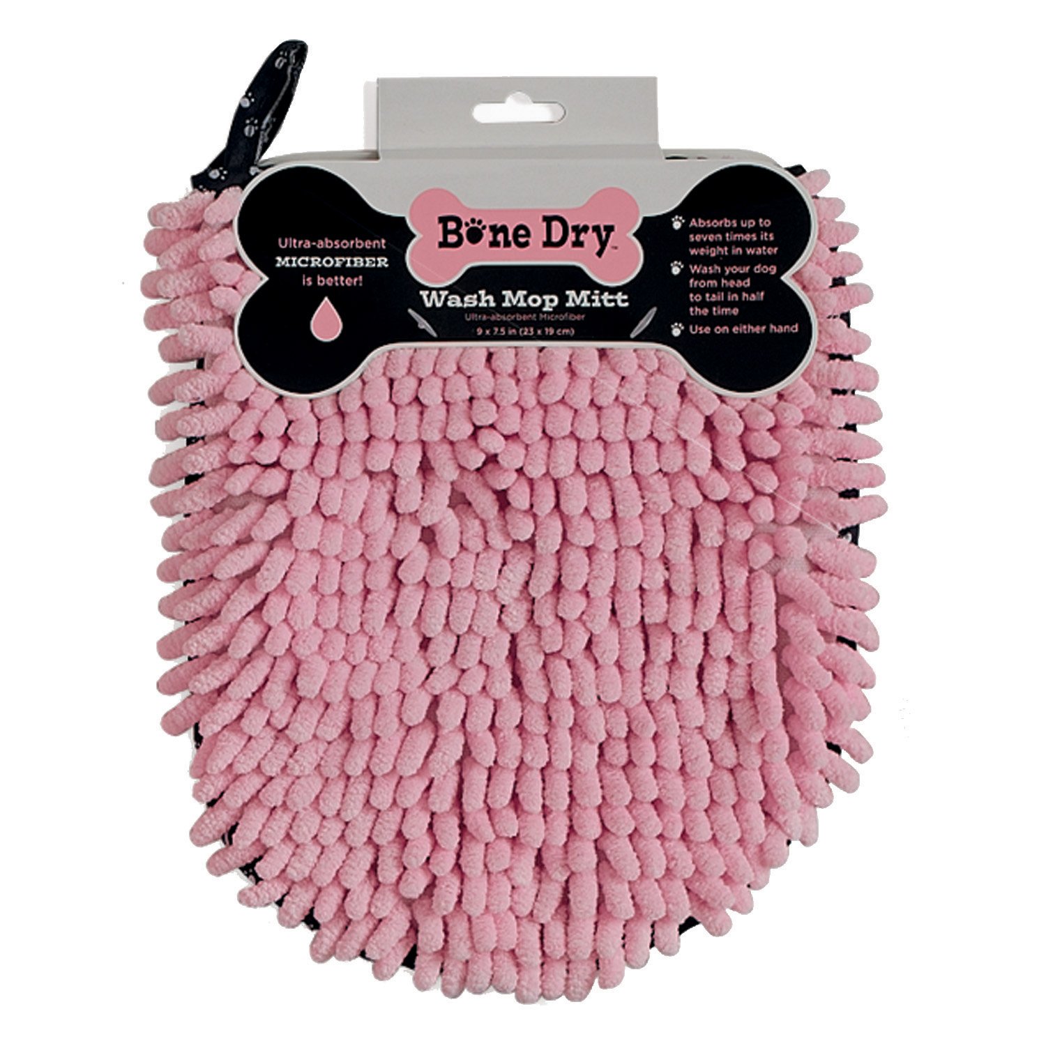 Bone Dry Drying Pet Towel, Mop Mitt - 9 x 7.5", Pink, 2 Piece