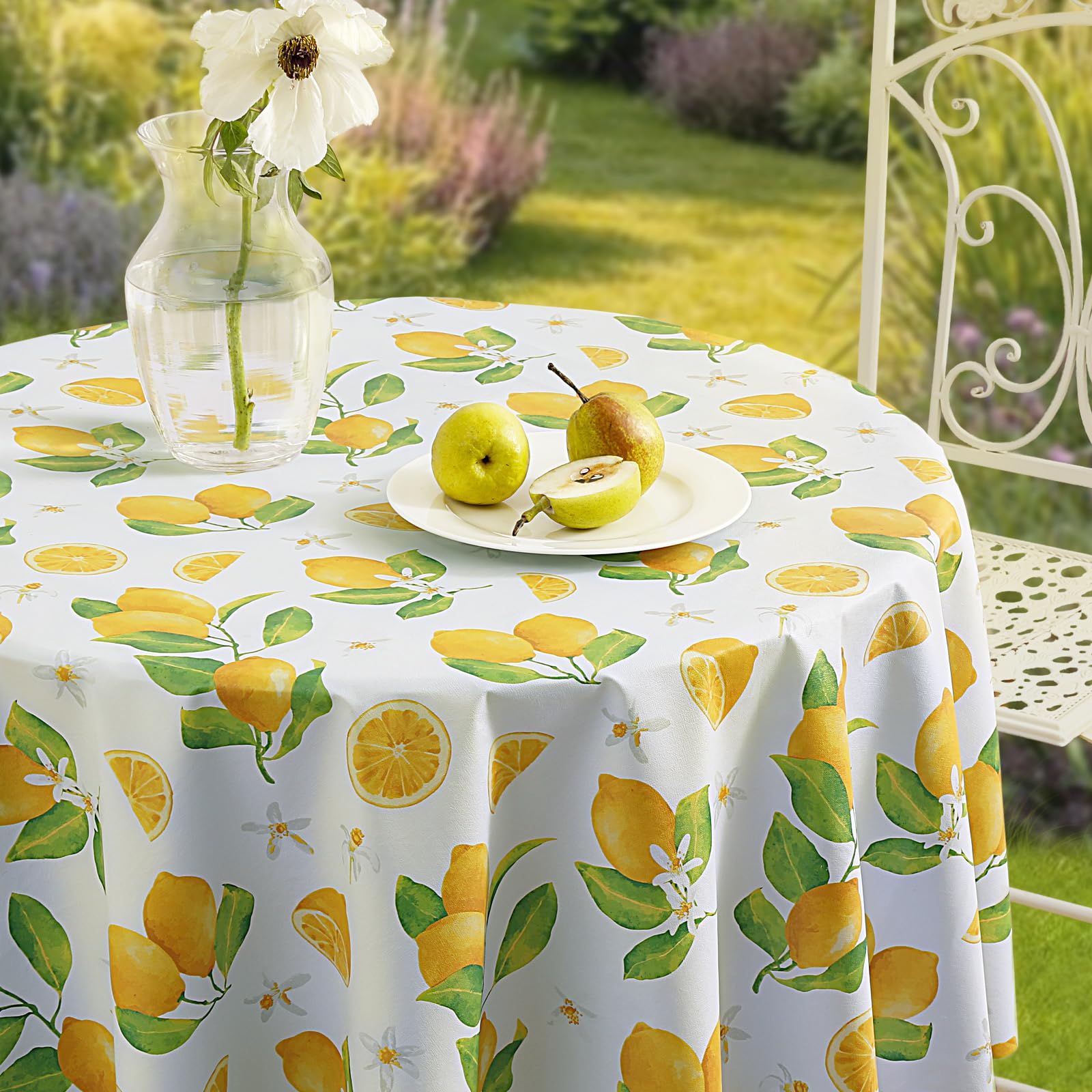 Romanstile Mantel de hule redondo pequeño de 100 cm, PVC, para exteriores, resistente a la intemperie, impermeable, estilo mediterráneo, con bordes cortados para jardín, balcón, terraza, mesa de