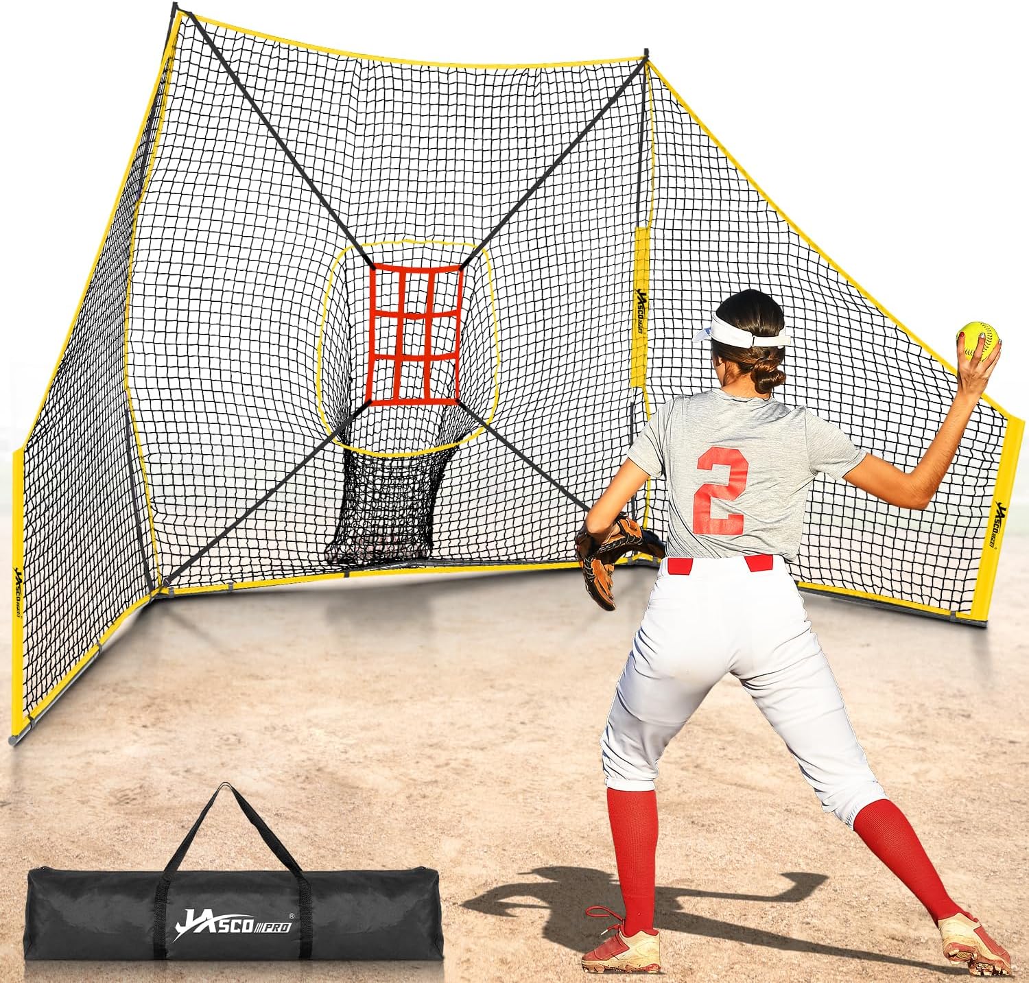 Durable Baseball & Softball Practice Net with Barriers,12 X7 FT Training Net with Strike Zone Target,Large Ball Collection System,Barrier Side Nets for Batting,Hitting,Pitching,Throwing Solo Practice
