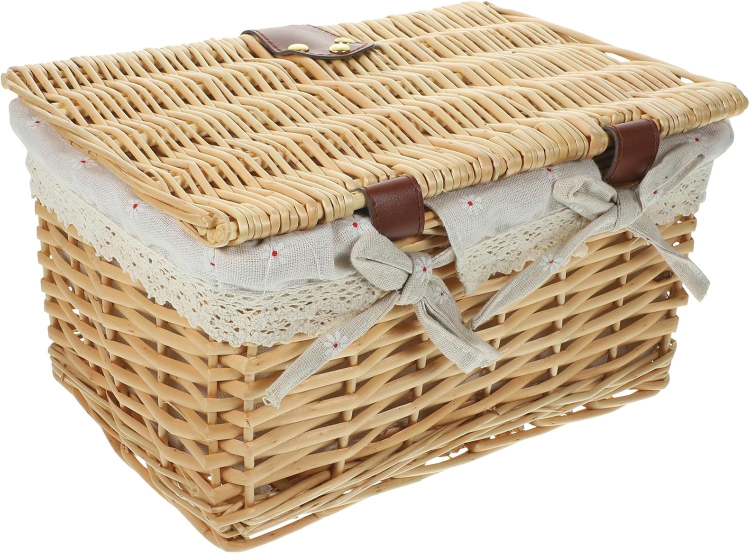 Uonlytech Woven Storage Basket with Lid Small Rattan Sundry Basket Home Organizer for Books Clothes Storage