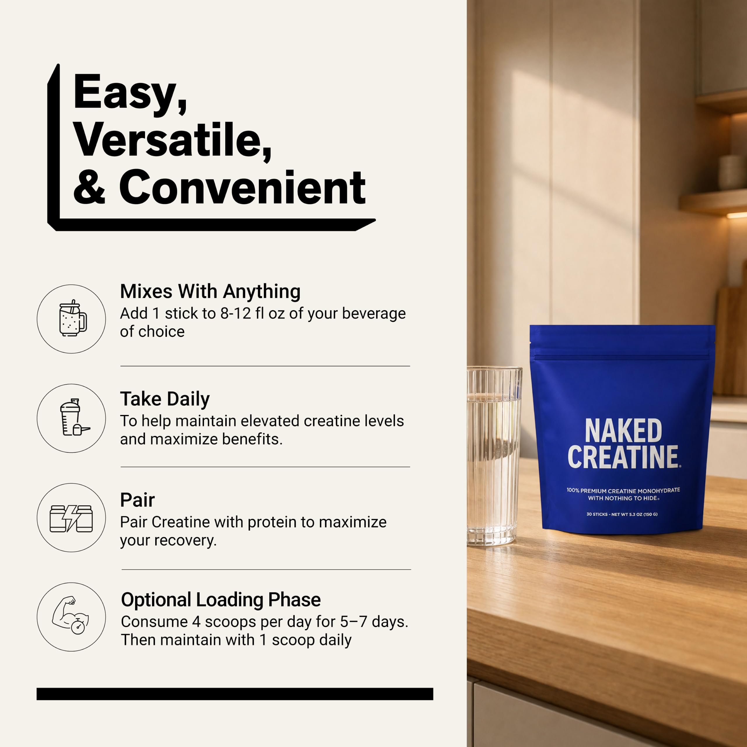 NAKED Creatine Stick Packs - Unflavored Micronized Creatine, NSF Certified,Vegan, Non-GMO, Gluten-Free, Soy-Free, No Fillers, Supports Muscle Growth & Strength - 30 Servings — Amazon image 6