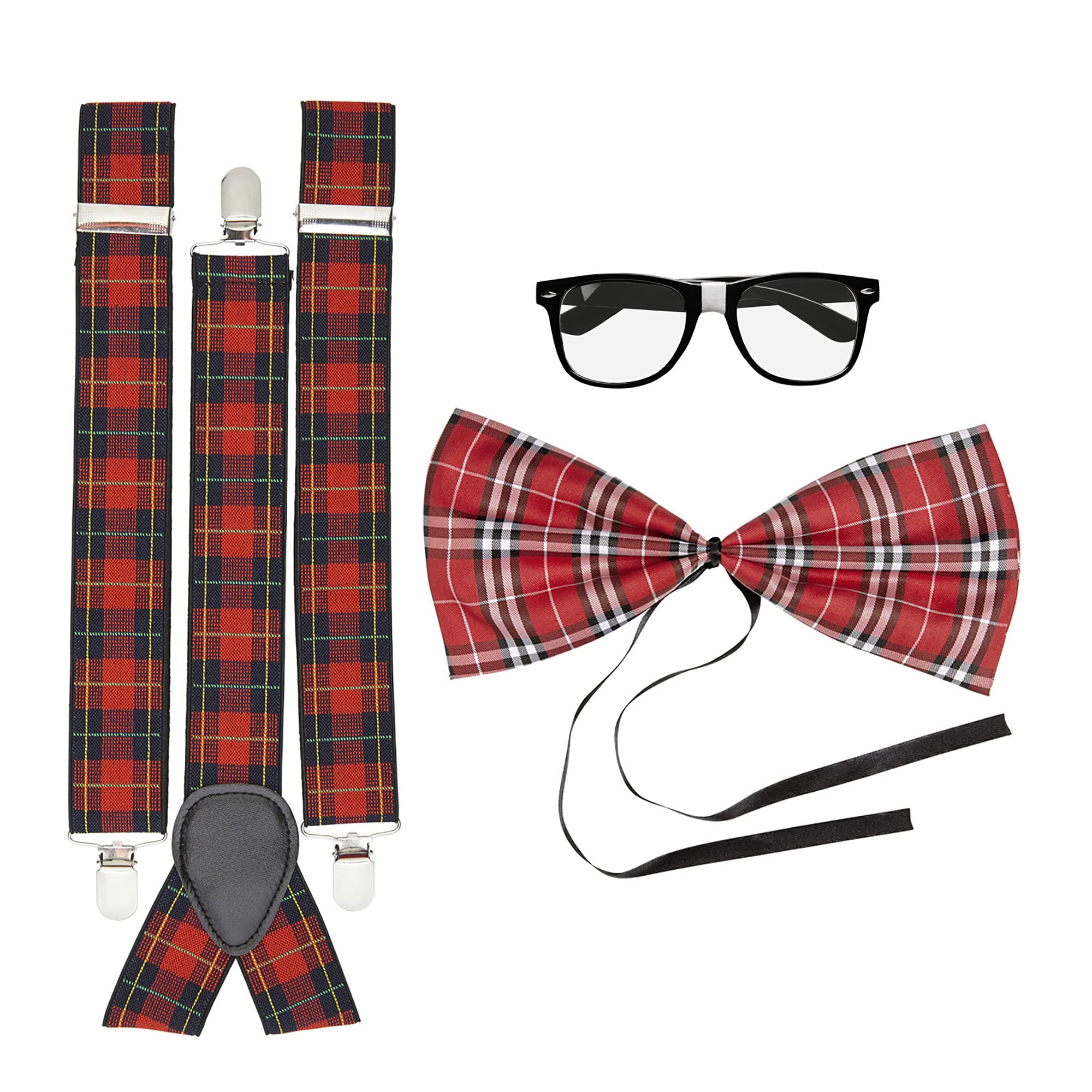 3-teilige Nerd-Verkleidung – Brille, Fliege & Hosenträger Für Mottoparty & Karneval