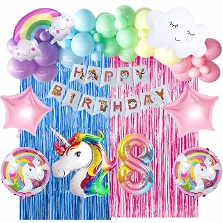FI - FLICK IN 73 Pcs Unicorn Theme Balloons Garland Decorations Kit 8th Happy Birthday Decoration Items For Girls Rainbow Unicorn Decoration(pack of 73, Multicolor)