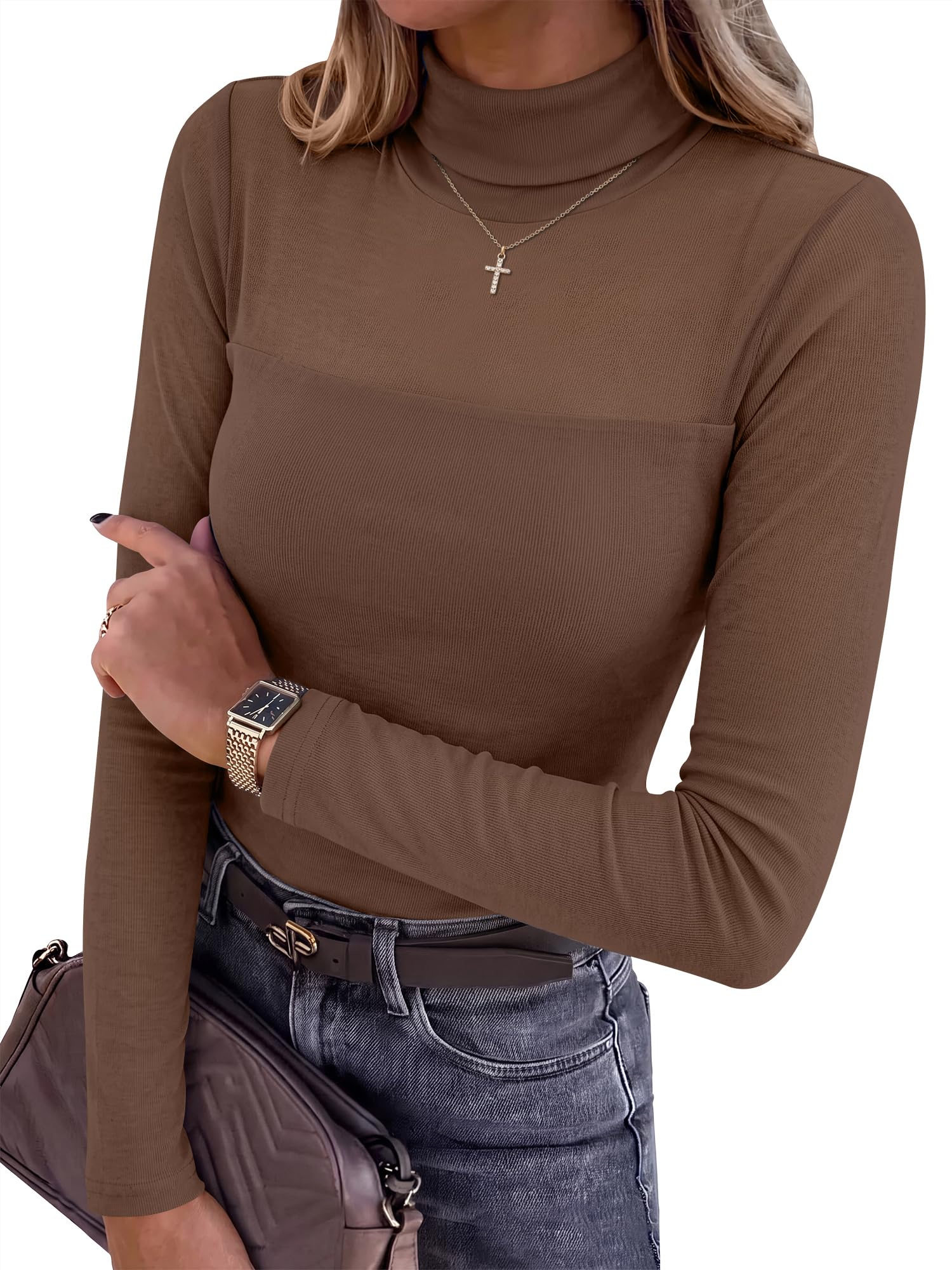 ANRABESS Women Turtleneck Long Sleeve Shirts Mesh Sheer Tops