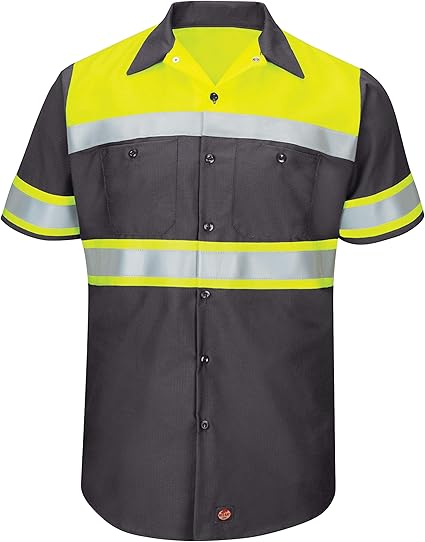 Red Kap Men's Red Kap Men's Hi-Visibility Short Sleeve Color Block Ripstop Work Shirt - Type O, Class 1