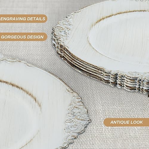 Miniatura 47 de MAONAME Platos de carga negros con borde dorado, cargadores redondos de platos antiguos para platos de cena, cargador de plástico de 13 pulgadas