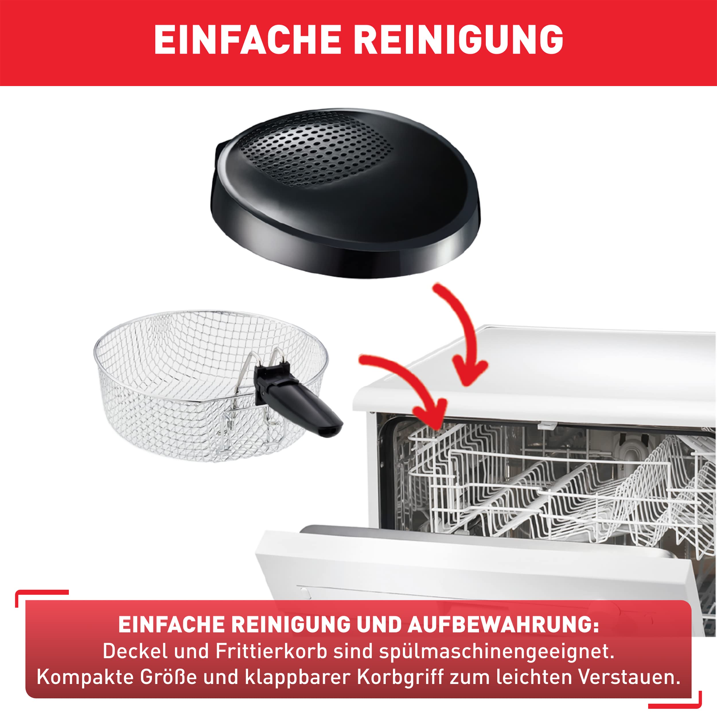 Tefal Maxi Fry Fritteuse, Cool Wall Technologie, bis zu 1,2 kg Fassungsvermögen, einklappbarer Griff, kompakte Größe, regelbares Thermostat von 150°C bis 190°C, schwarz, FF1078